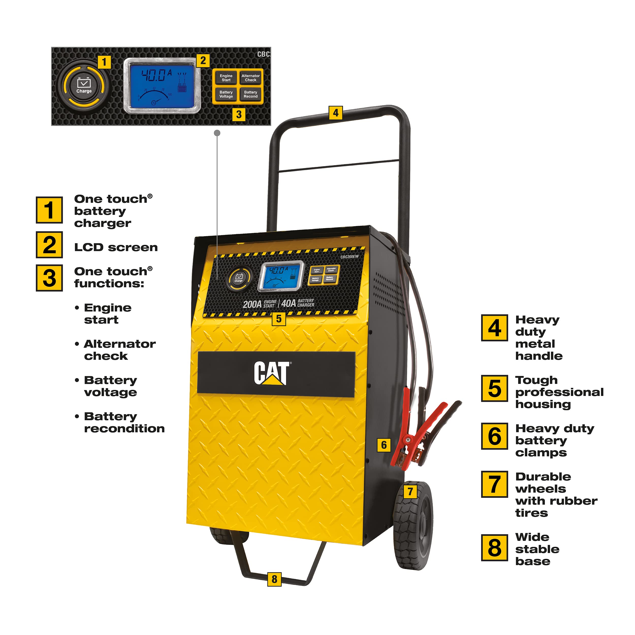 Cat Cbc200Ew Professional 40-Amp Rolling Battery Charger And 3-Amp Maintainer With 200-Amp Engine Start