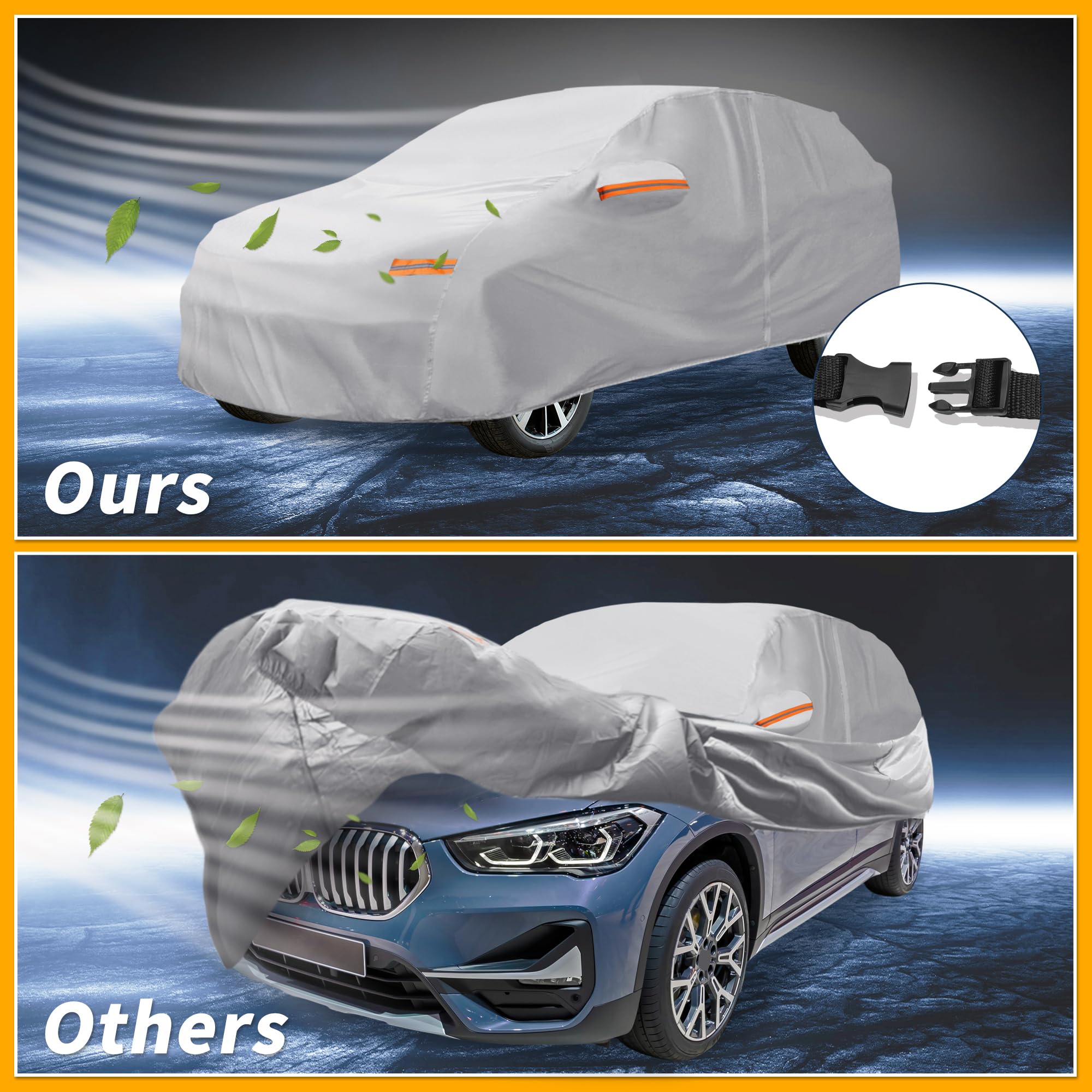 Partuto Universal Car Cover Waterproof All Weather 190T-PU, UV Sun Rain Protection, Fits for SUV Length Up to 181'', with Left S