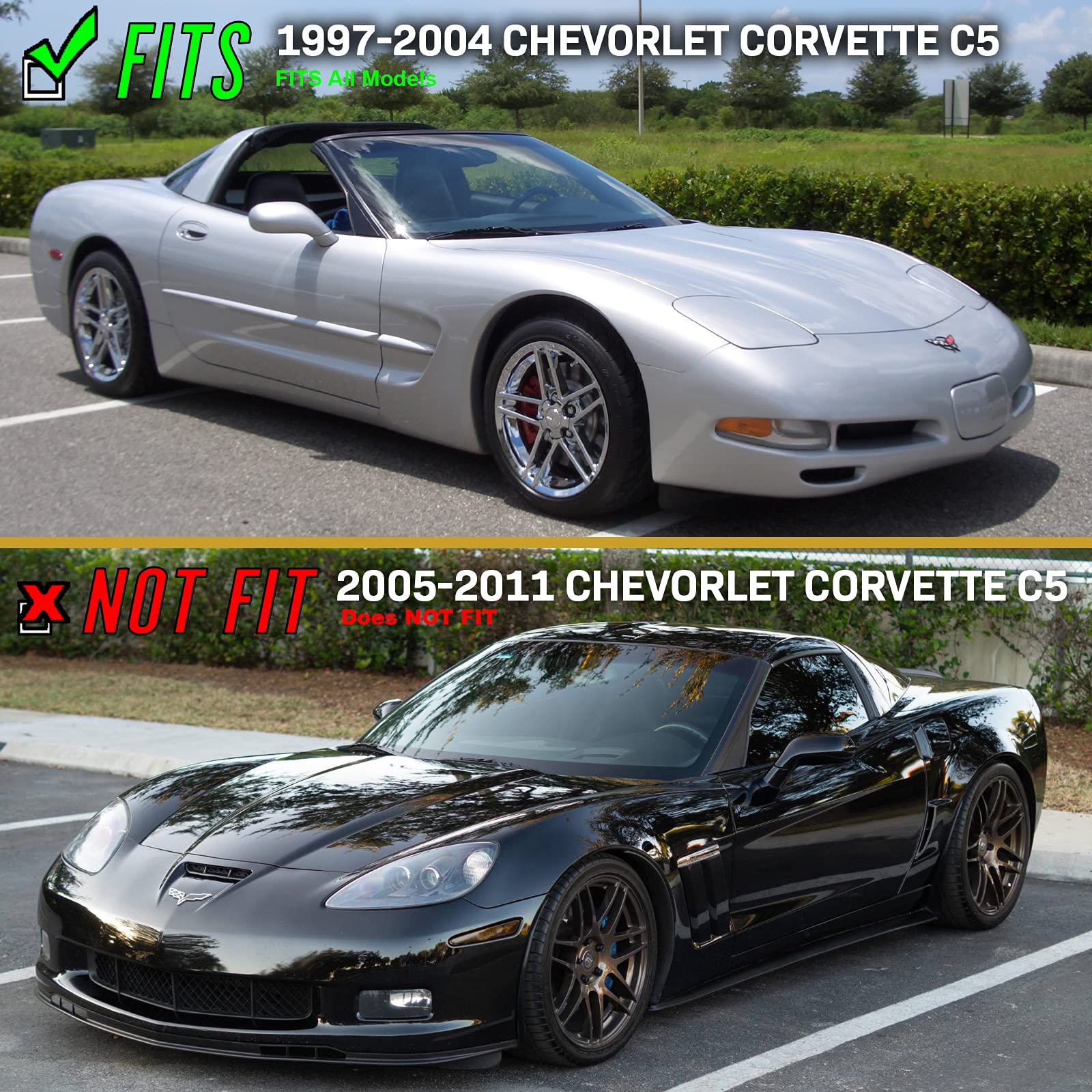 USR DEPO Vette C5 Turn Signal Lights Set - Front Bumper Lamps (Left + Right) for 1997-2004 Chevy Corvette C5, Black Housing, Smoke Lens