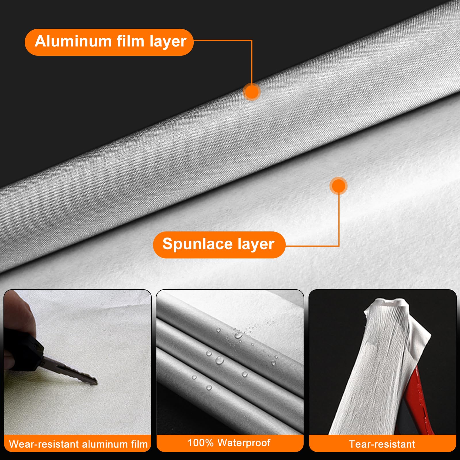 Waterproof Car Cover Replace For Tesla Cybertruck, 6 Layers Silver All Weather Full Car Covers With Zipper Door & Windproof Band