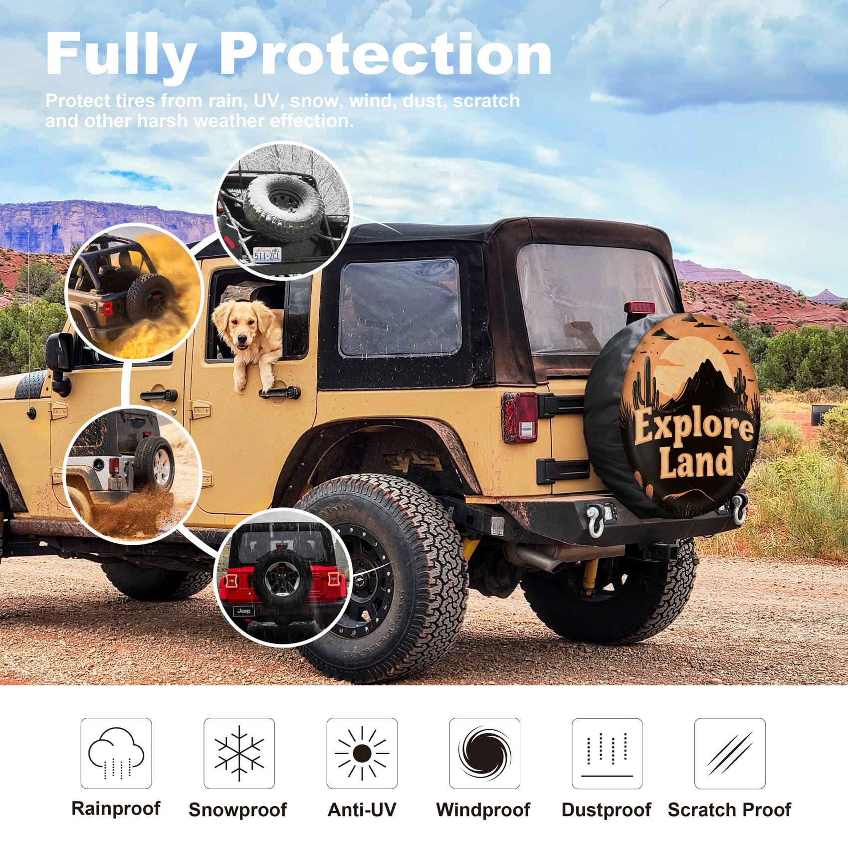 Explore Land 28-29.75 inch Spare Tire Cover Fit Trailer, RV, SUV, Truck, Tough Tire Wheel Soft Cover, Landscape