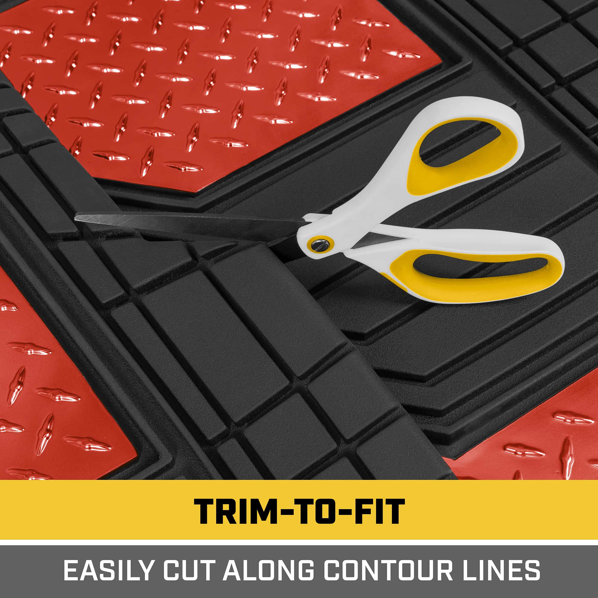 CAT DiamondShield Rubber Floor Mats for Cars, Trucks, SUVs - All Weather Protection Front & Rear Set With Heel Pad & Anti-Slip B