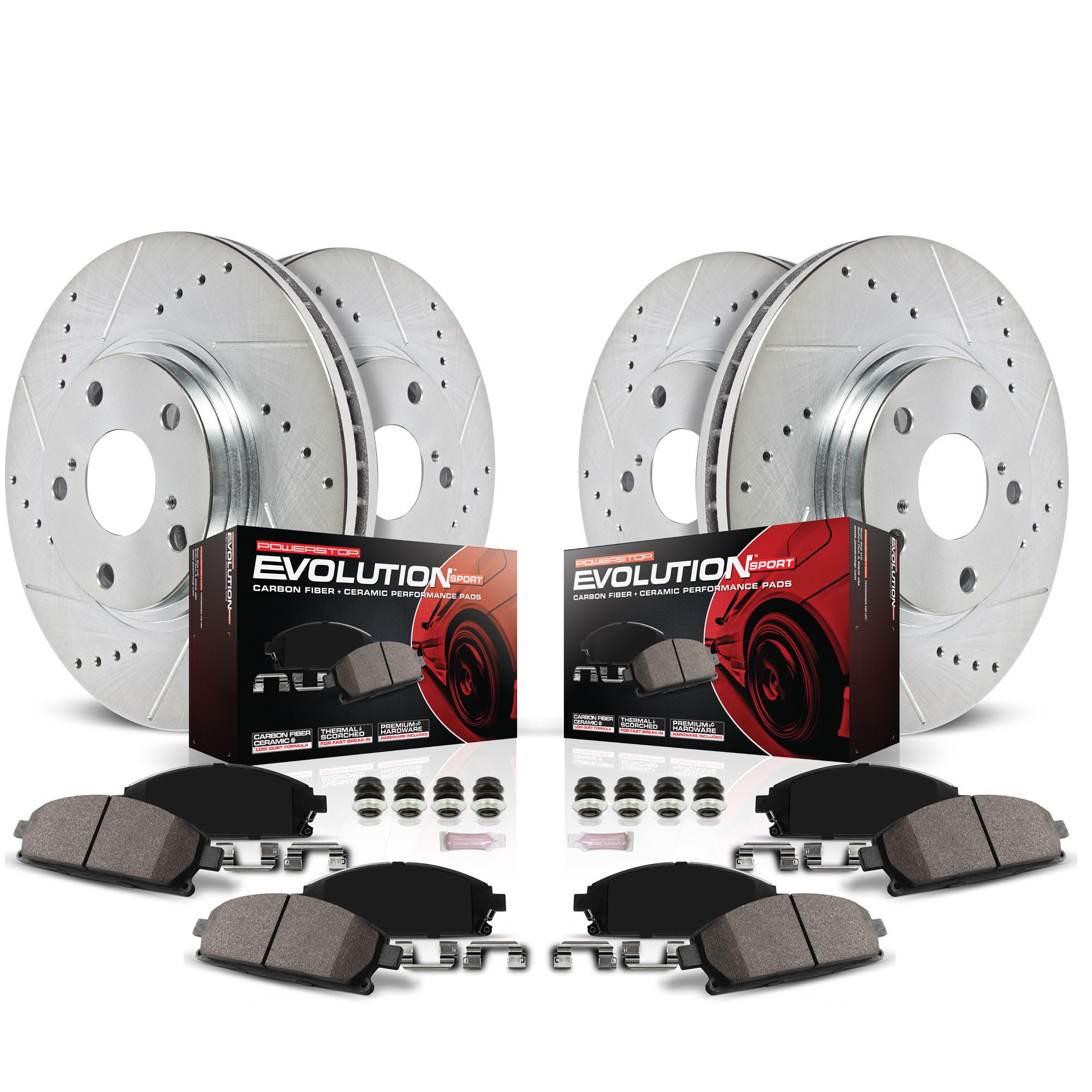Power Stop K4101 Front and Rear Z23 Carbon-Fiber Ceramic Brake Pads with Drilled and Slotted Rotors Kit For For 2006-2018 Toyota