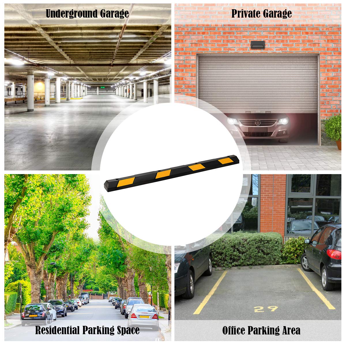 Goplus Parking Block, 72” Rubber Parking Bumpers With 8 High Reflective Yellow Safety Stripes, Heavy Duty Parking Target, Garage Wheel Stoppers Parking Curb For Car, Truck, Rv And Trailer