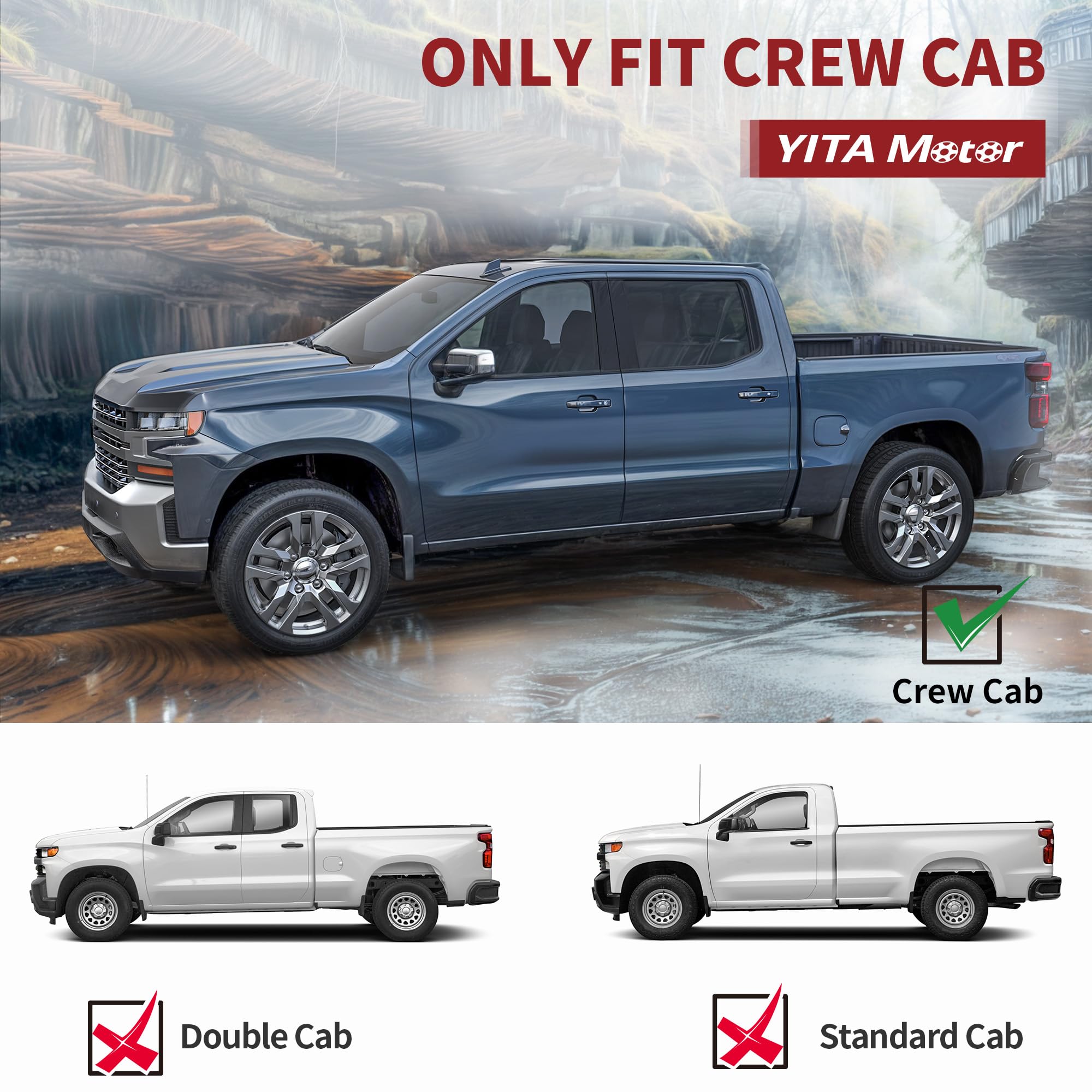 Yitamotor Running Boards & Side Steps Compatible With 2019-2025 Chevy Silverado/Gmc Sierra 1500 Crew Cab, 2020-2025 2500Hd 3500