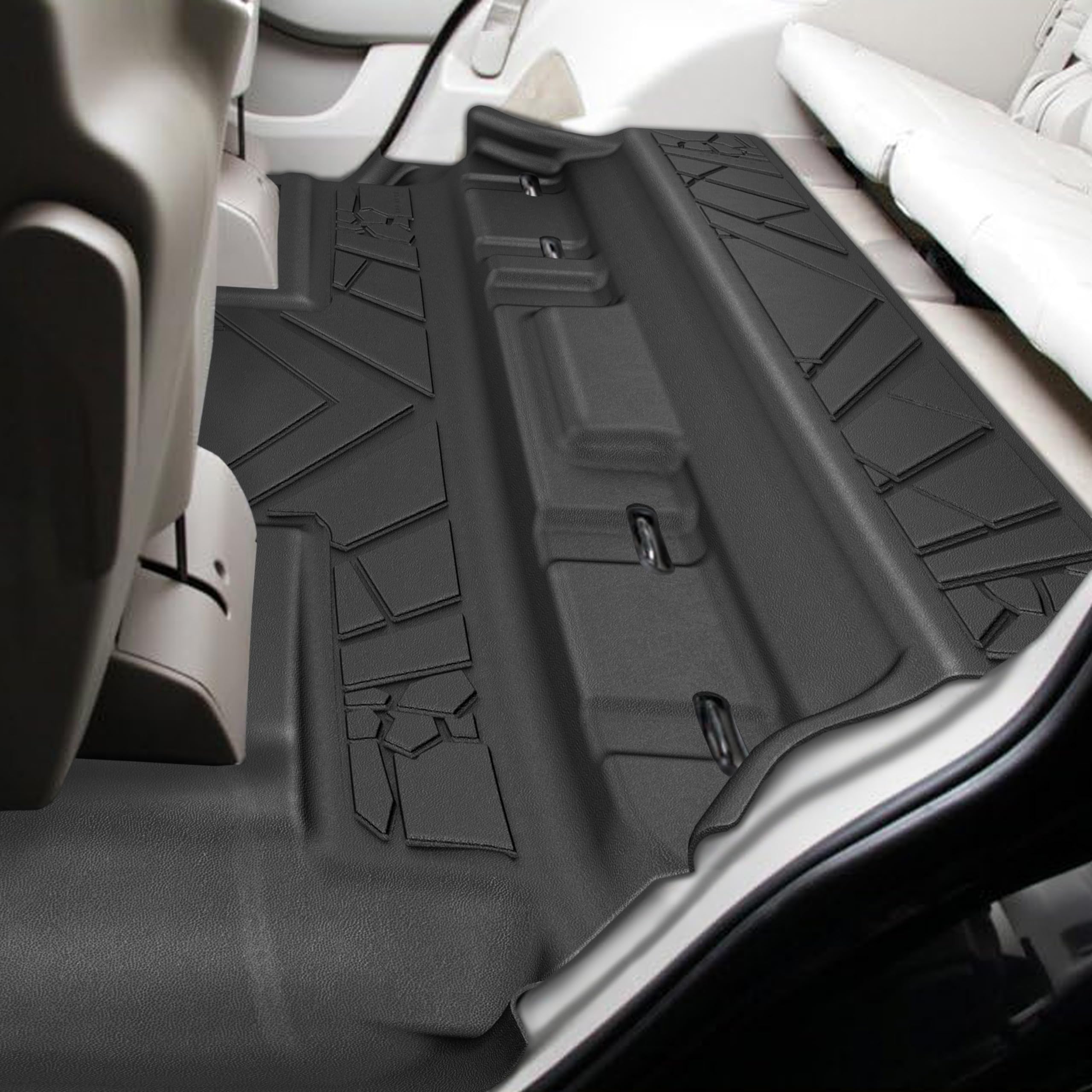 KARPAL TPE Rubber Floor Mats for 2015-2020 Chevy Tahoe/GMC Yukon 7-Seats, Black Full Set with 2nd Row Bucket Seat Cover