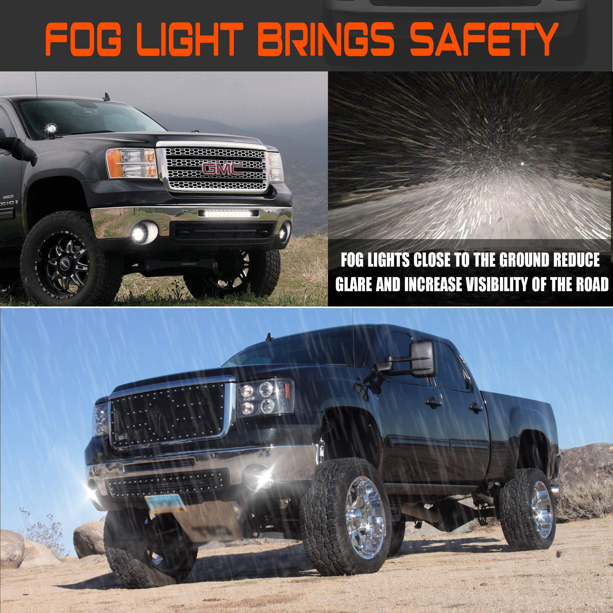 DRFG LED Fog Light Kit with DRL for 2007-2013 GMC Sierra 1500/2500HD/3500HD - White Fog Lamps Assembly