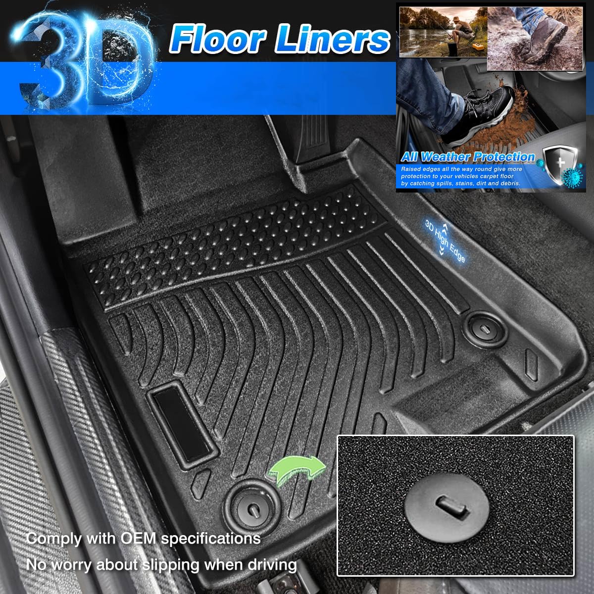 Cartist Floor Mats Custom Fit For 2018-2023 2024 Volkswagen Vw Atlas With 2Nd Row Bench Seat (Only For 7 Seats) Without Fender P