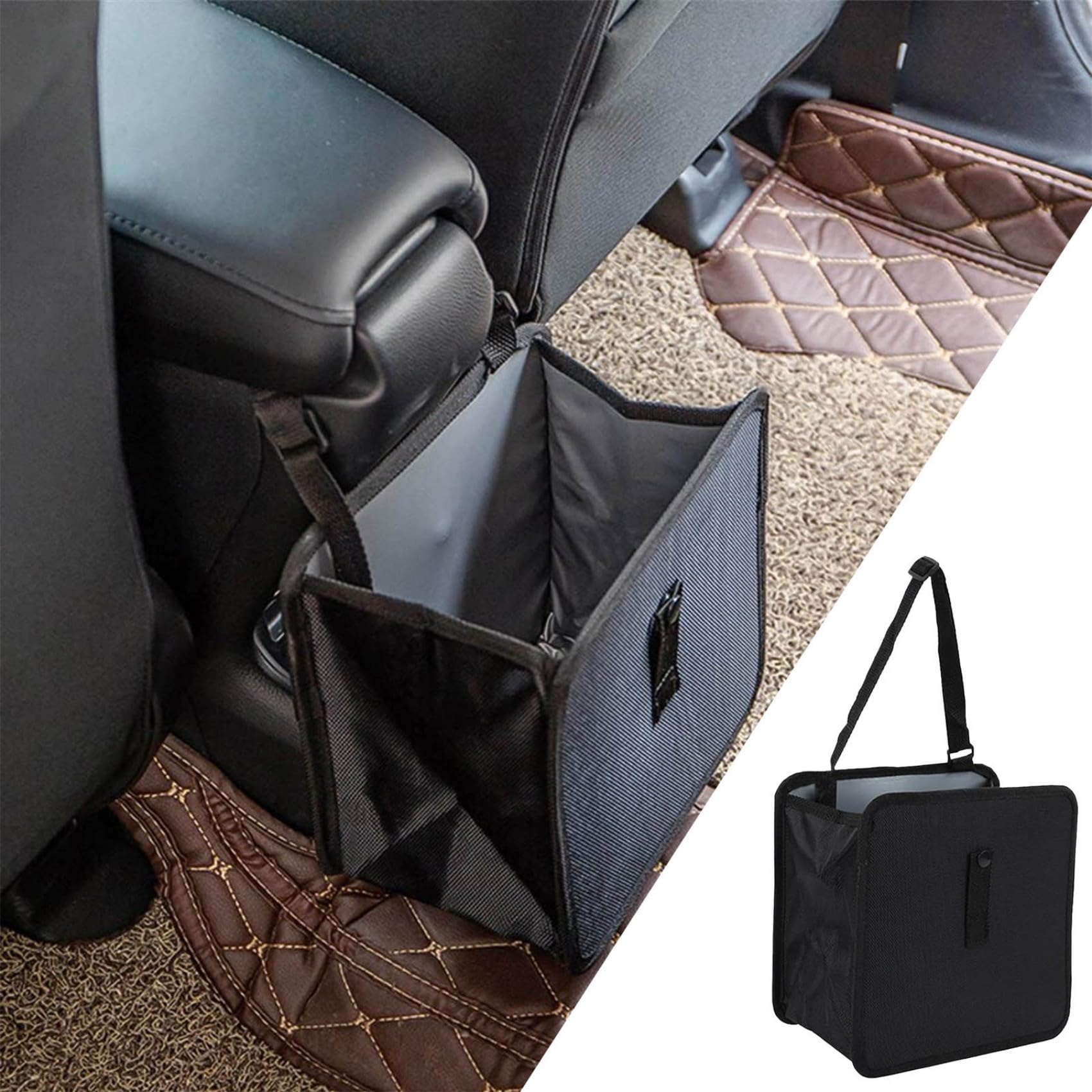Honibaoto Car Trash Can, Oxford Cloth Foldable Car Trash Bin Hanging, 1.85 Gallon Capacity Garbage Bag Organizer, LeakProof Wat