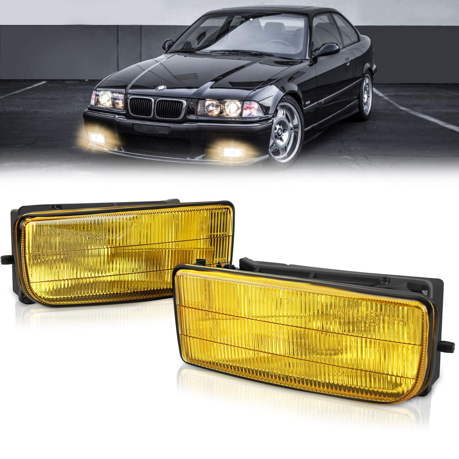 Tangmige Fog Lights Lamps For 1992 1993 1994 1995 1996 1997 1998 1999 Bmw (M3 / E36) 318I 318Is 318Ti 320I 323I 323Is 325I 325Is 328I 328Is 3 Series Original Design, 1 Pair, Yellow Lens, W/H1 Bulbs