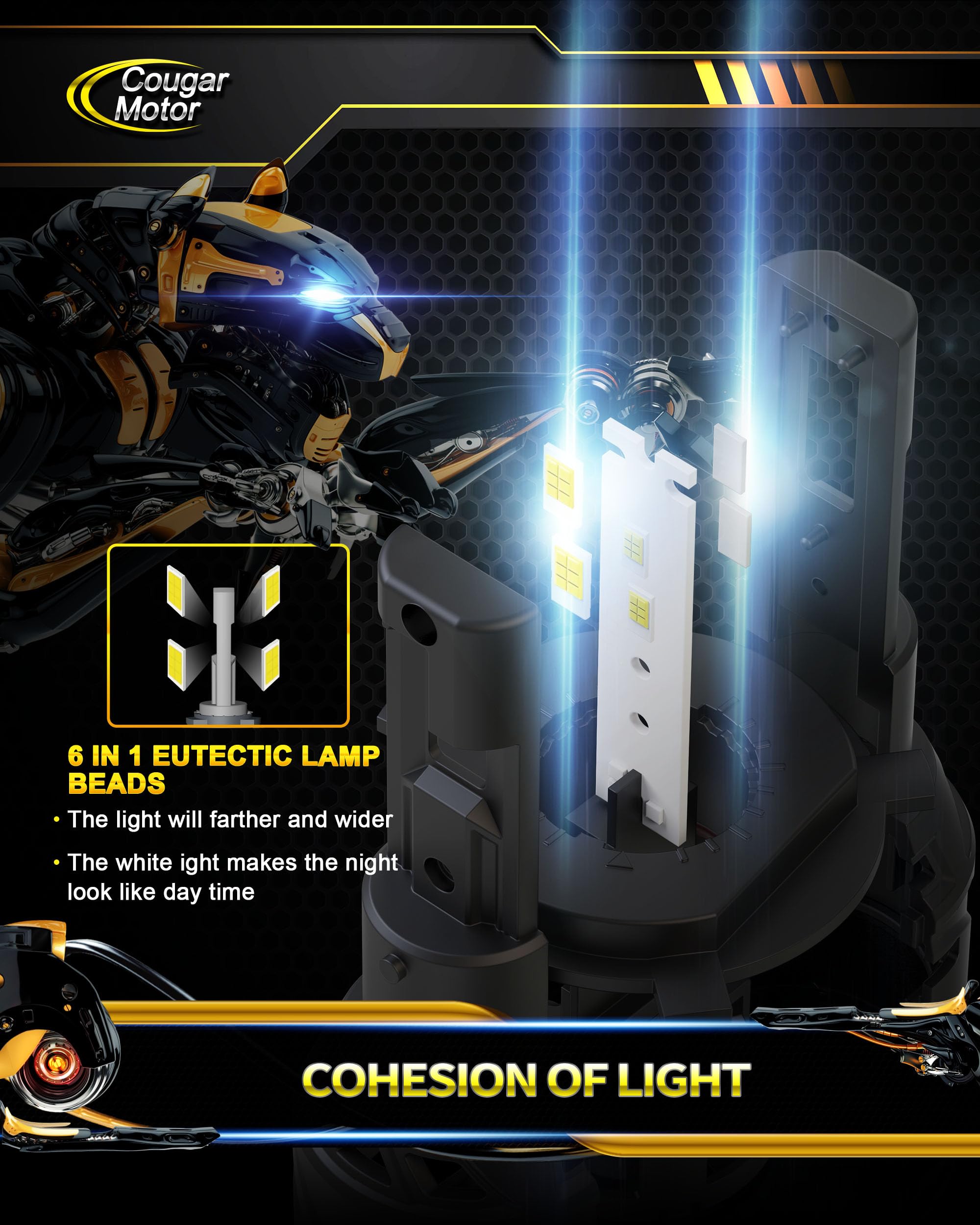 Cougar Motor H4 Bulbs, 9003 Fog Lights 6500K White Non-Polarity H4 Fog Bulb Or Off-Road Use Plug And Play - Pack Of 2