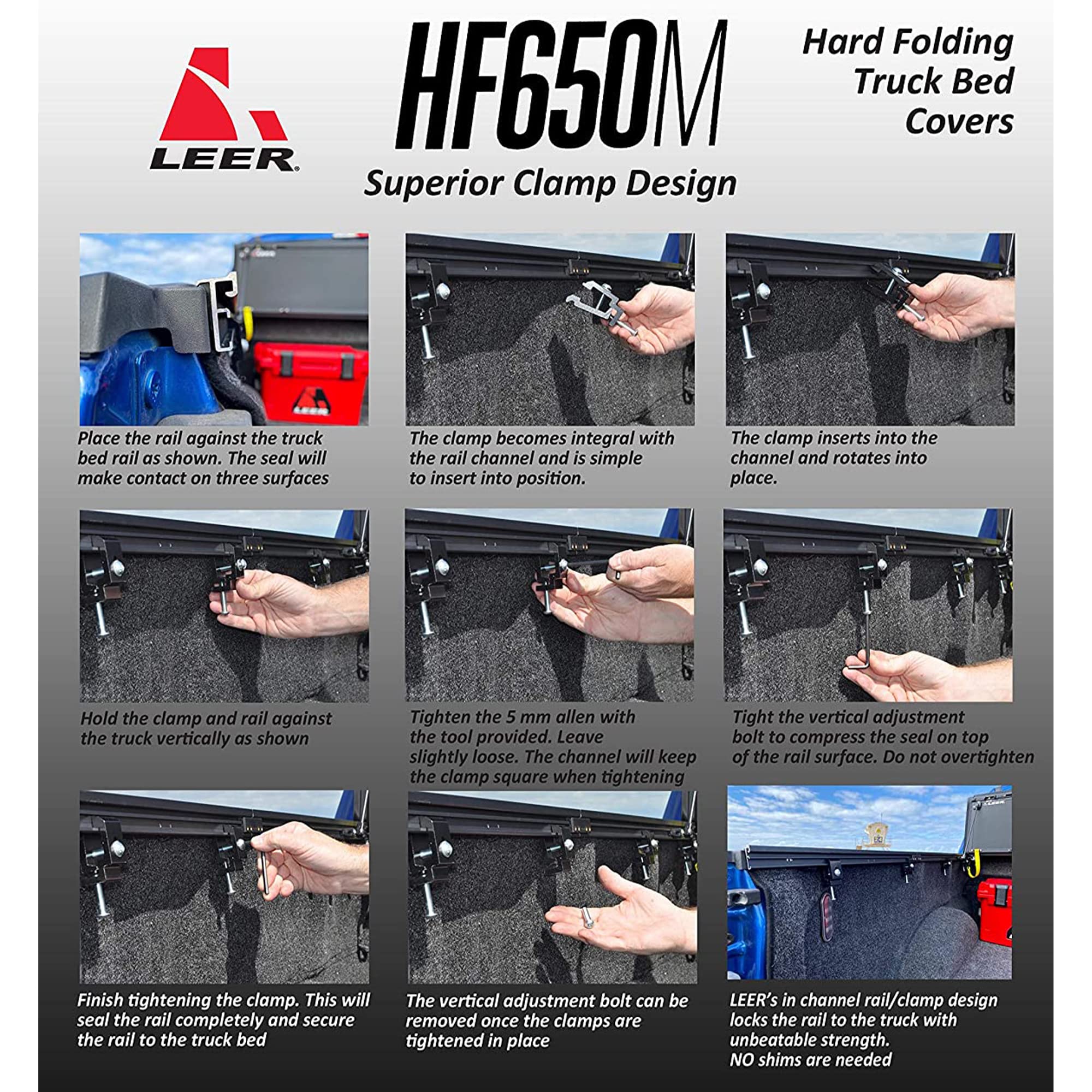 Leer Hf650M Quad-Folding Truck Bed Tonneau Cover, Fits Toyota Tacoma With Track System, Years 2016-2023, 5'2 Truck Bed, Black