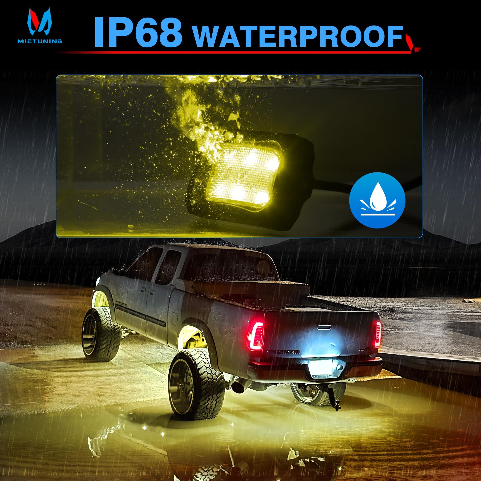 MICTUNING C2 RGBW LED Rock Lights - 12 Pods Underglow Neon Light with Bluetooth Controller