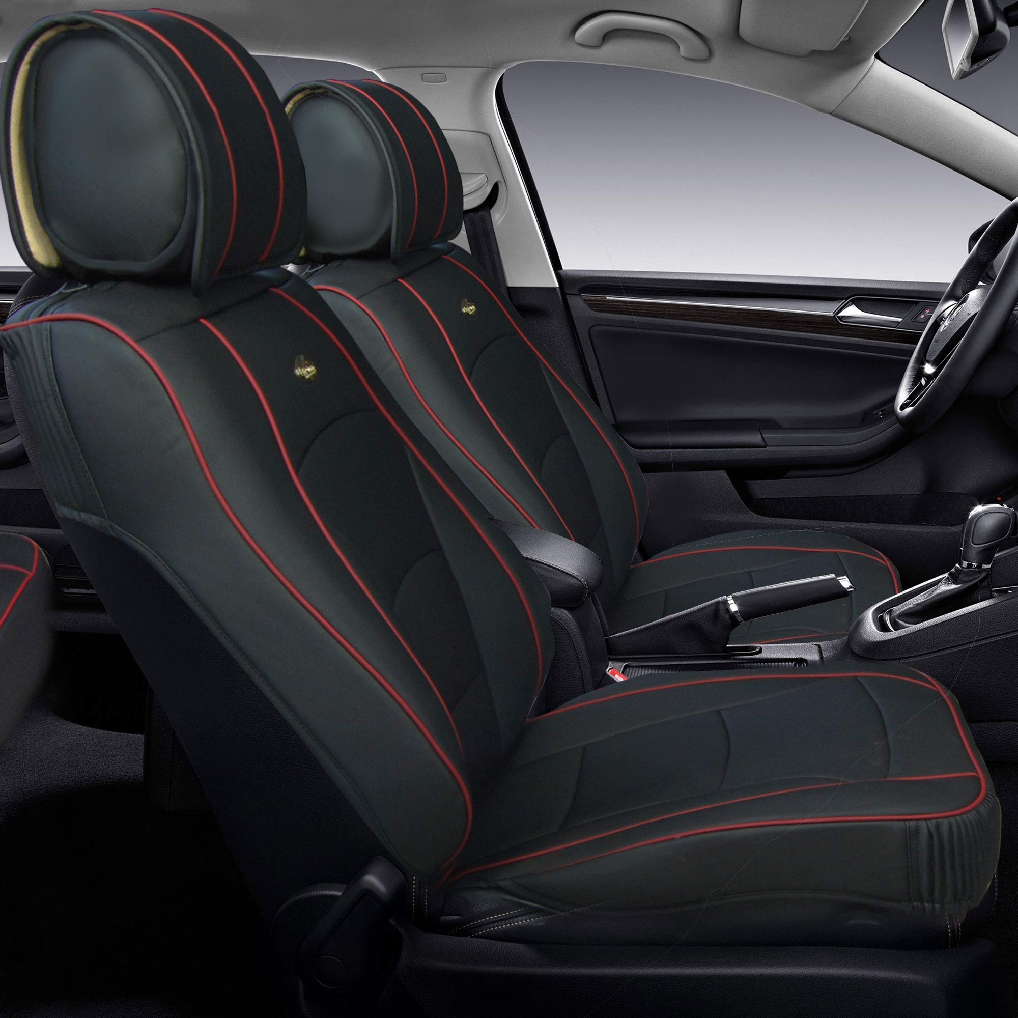 FH Group Ultra Comfort Faux Leather Car Seat Cushions - Universal Fit for Cars, Trucks & SUVs - Black Red Trim - Model PU205115