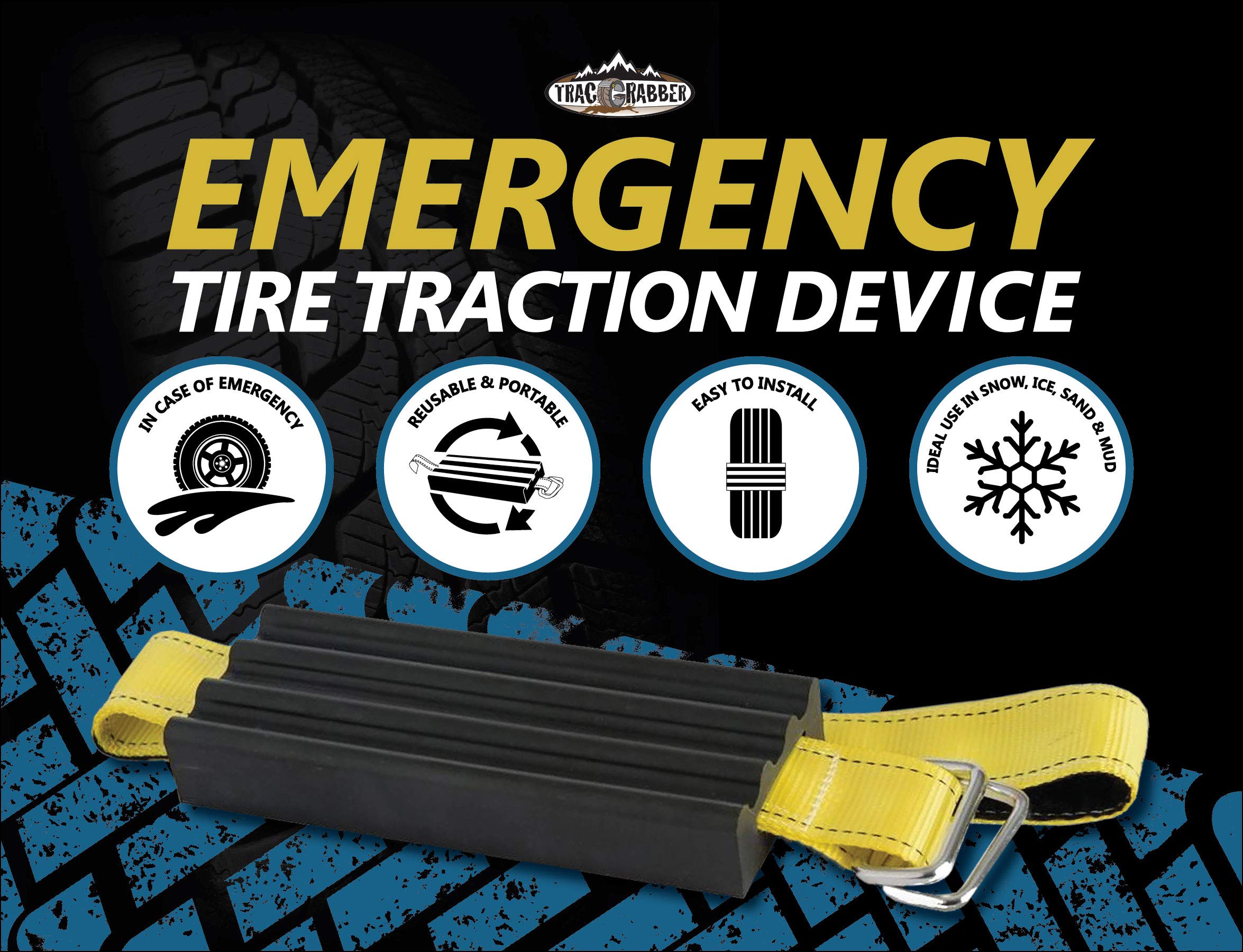TRACGRABBER Tire Traction Device for Trucks & Large SUVs, Set of 4 - Made in the USA, Anti Skid Emergency Tire Straps to Get Uns