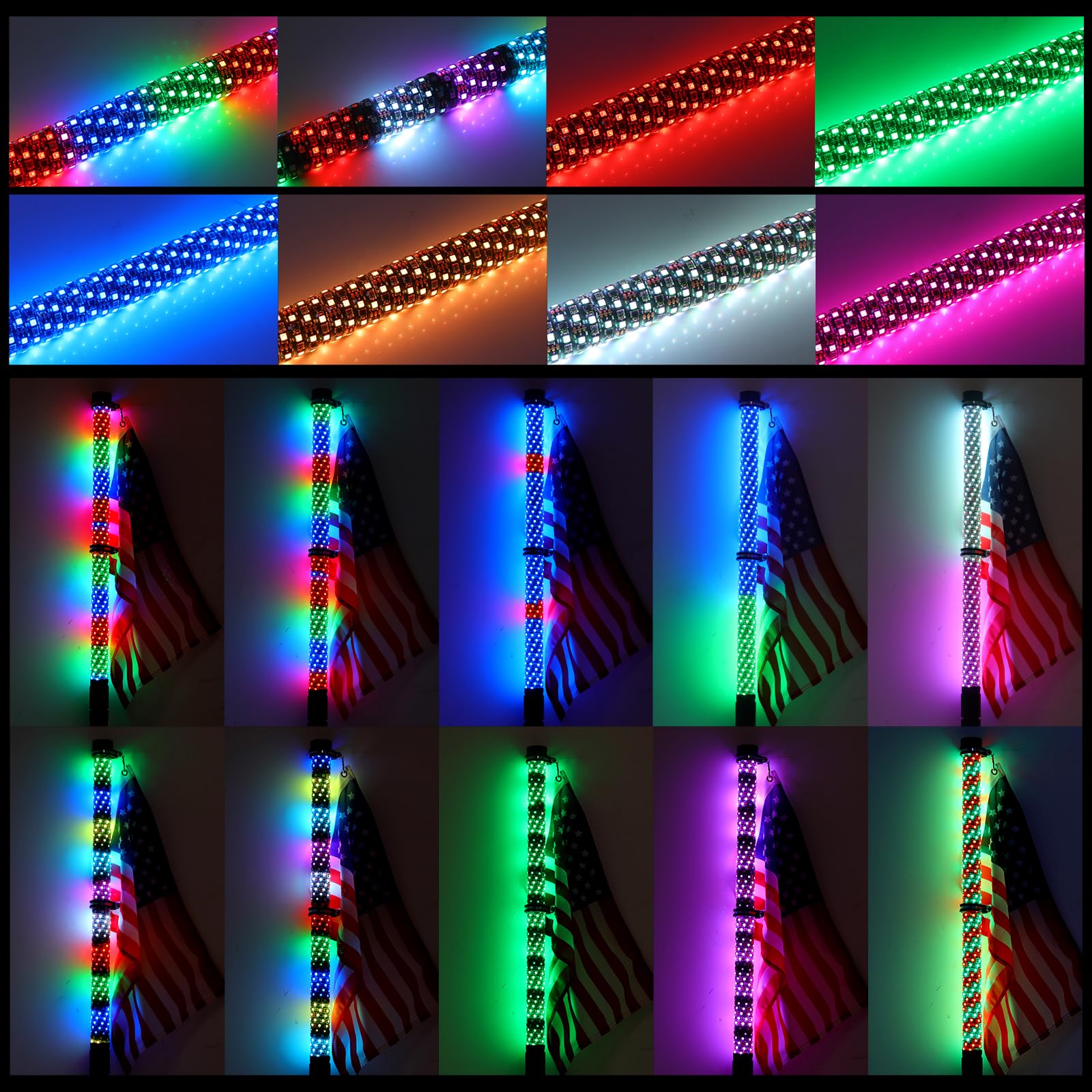 AddSafety 2PCS 2FT Fat Whip Lights UTV Whip Lights with Rocker Switch,High Brightness Antenna Whips Side by Side with Steering/B