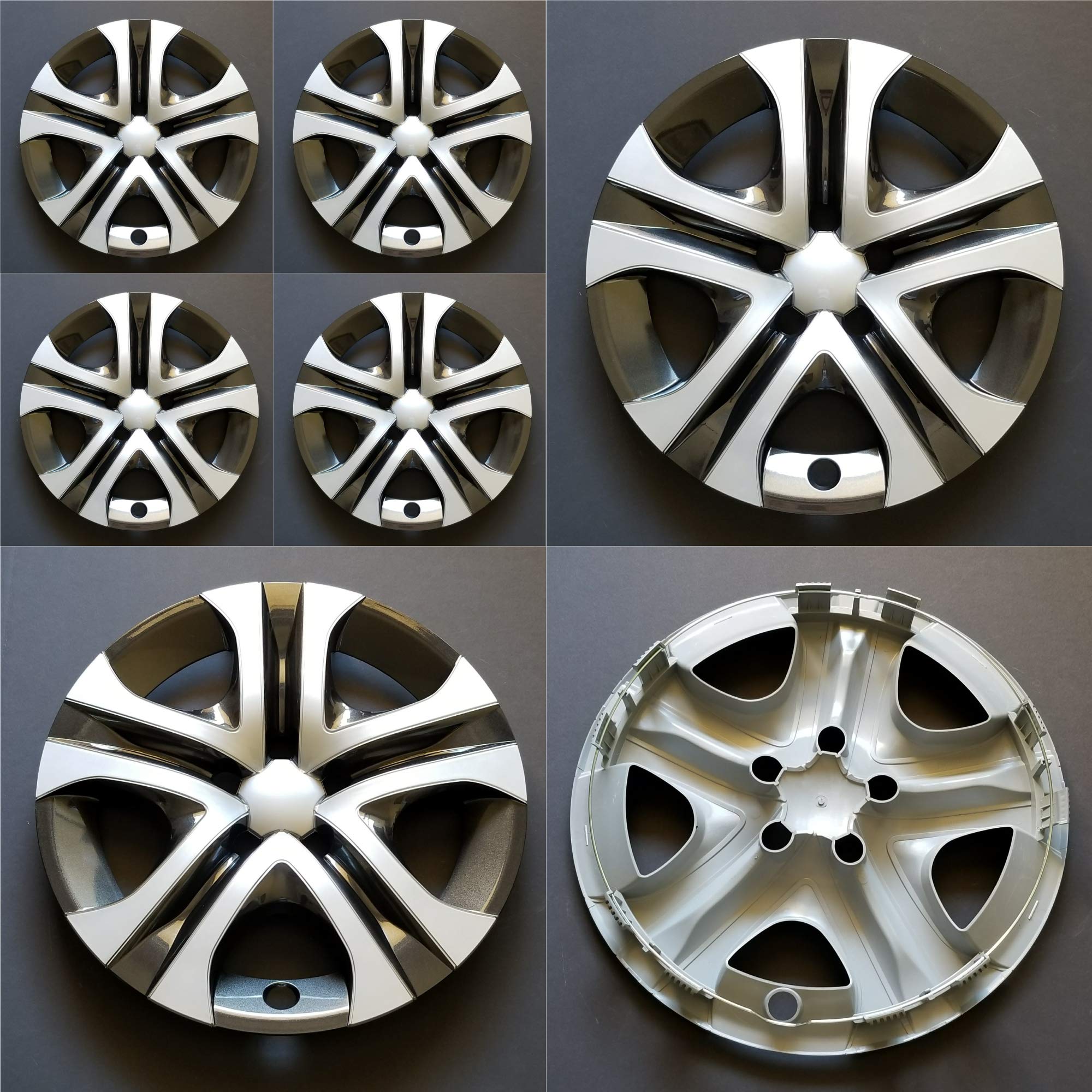 MARROW 17 Inch Wheel Covers Hubcaps Set of 4, 5 Spoke Design, Silver/Black Plastic, Fits 2013-2018 Toyota RAV4
