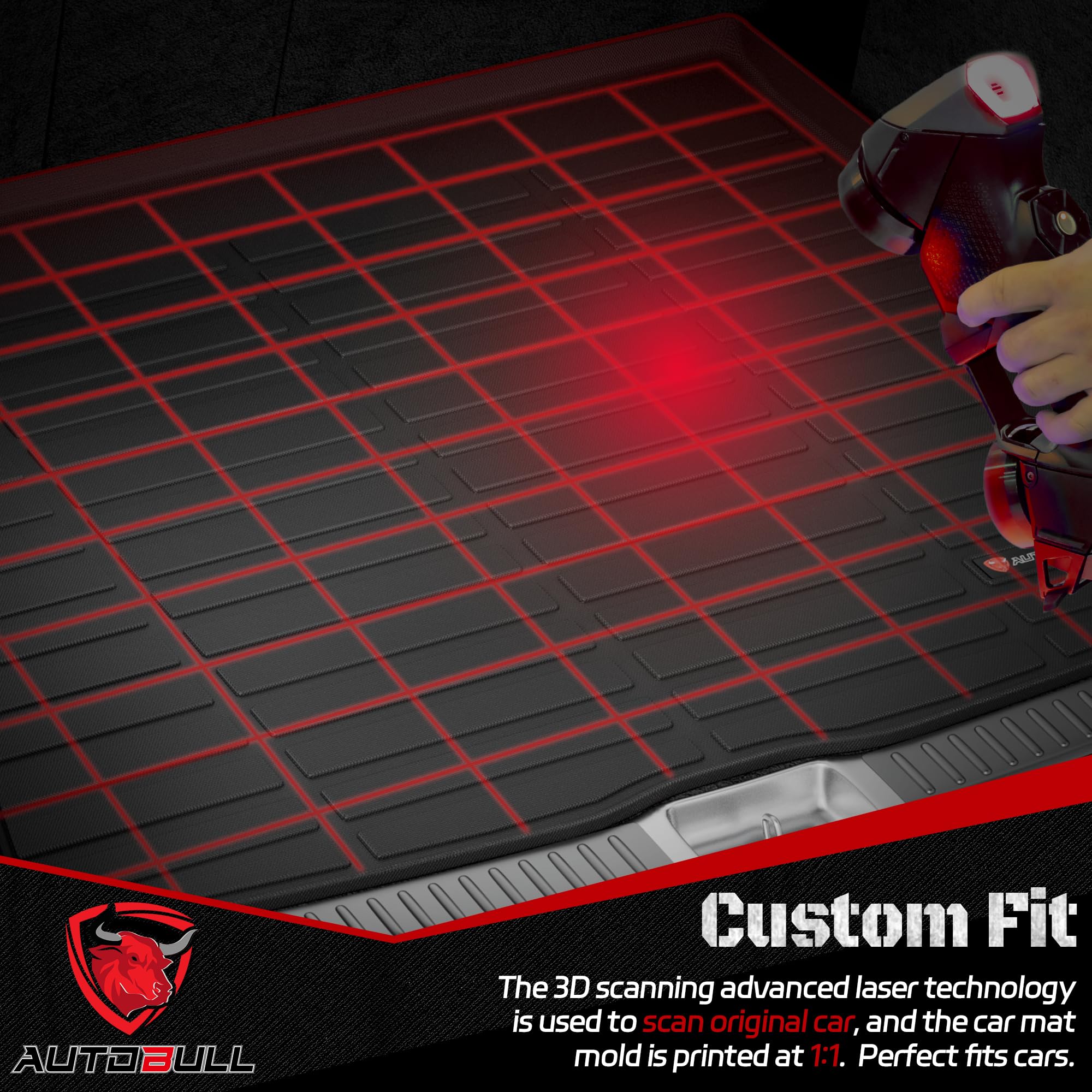 AutoBull Cargo Liner for Dodge Charger 2011-2023 & Chrysler 300, All Weather Black Trunk Mat, TPE Material, Model ABFM-1001