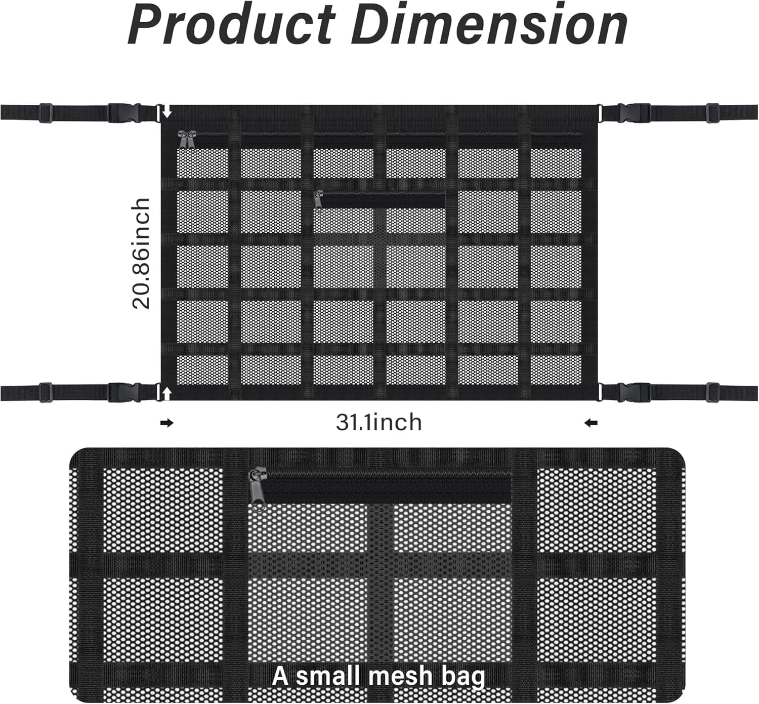 Upgrade Car Ceiling Cargo Net Pocket with Zip,Double Layers+Avoid Sagging Roof Cargo Bag for Toy,Quilts,Tickets,Universal Road T