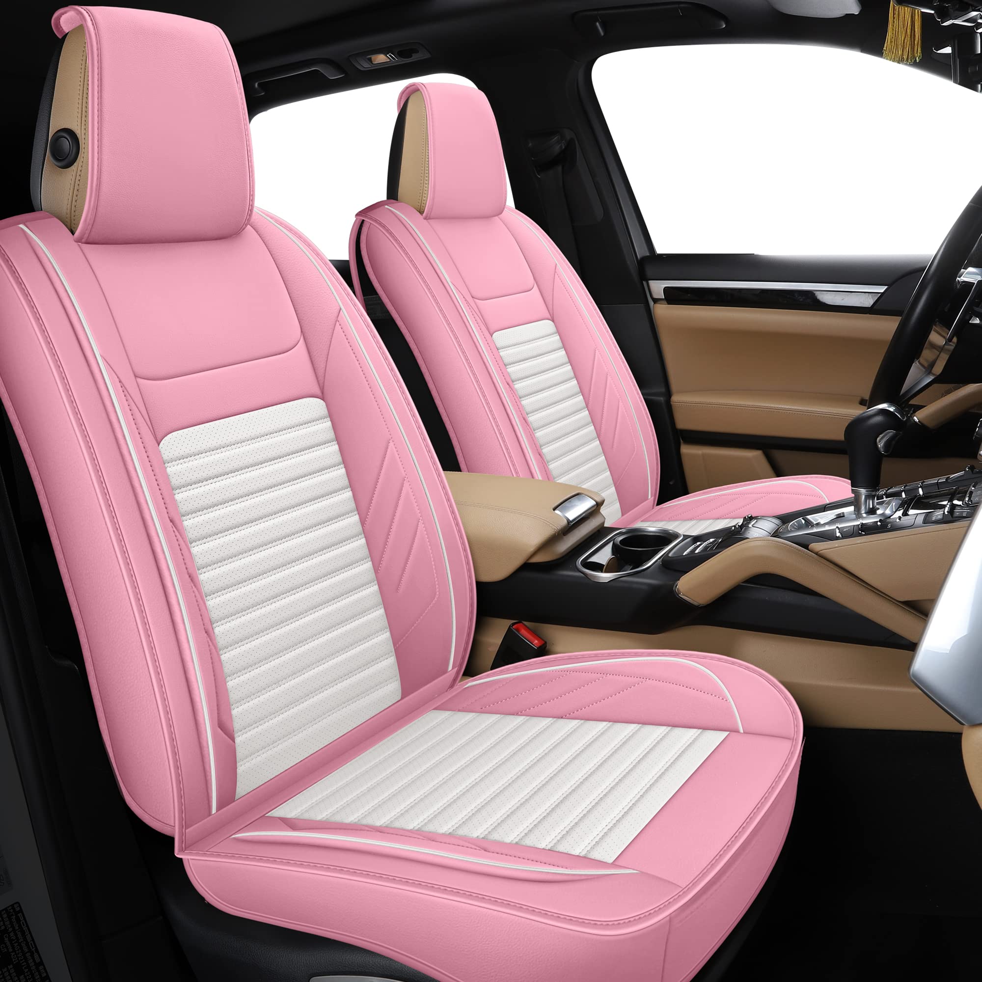 Aoog Pink Leather Car Seat Covers, Leatherette Automotive Seat Cover For Cars Suv Pick-Up Truck, Universal Non-Slip Car Seat Cov