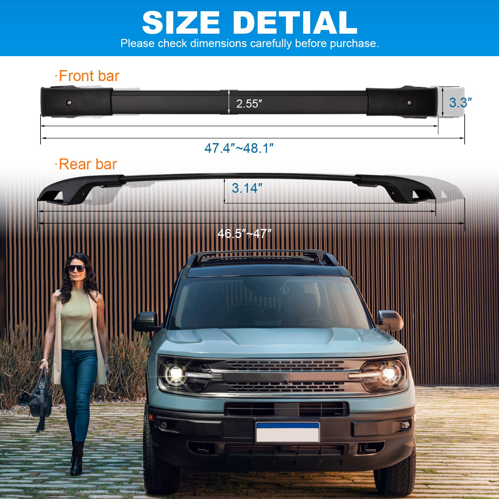 Fengyu Roof Rack Cross Bars Compatible With Ford Bronco Sport Base & Bigbend & Outer Banks (On Road) 2021 2022 2023 2024 Aluminu
