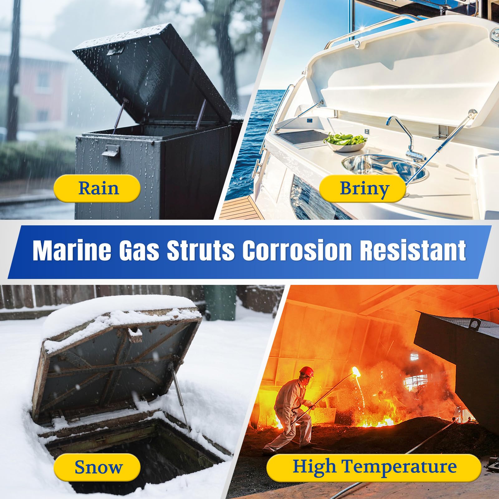 ARANA Stainless Steel Gas Struts, 20" 80 Lbs Lift Support for Marine Boat Hatches, Trailer, Bathtub, 2 Pcs, Silver, Model C16-08053