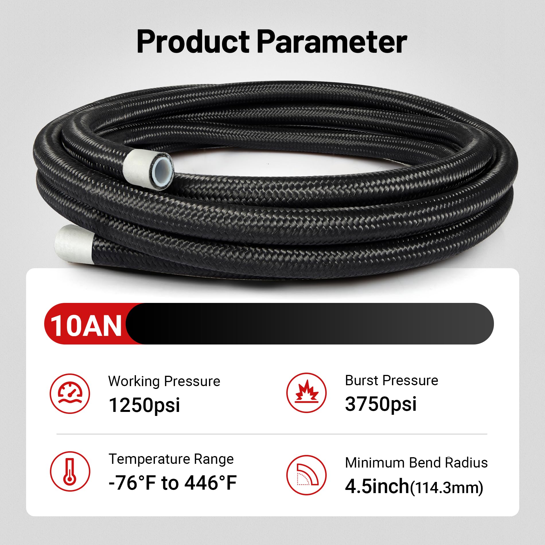 Evil Energy 10An Ptfe Fuel Line Kit,An10 E85 Nylon Braided Fuel Hose 10Ft Black&Red