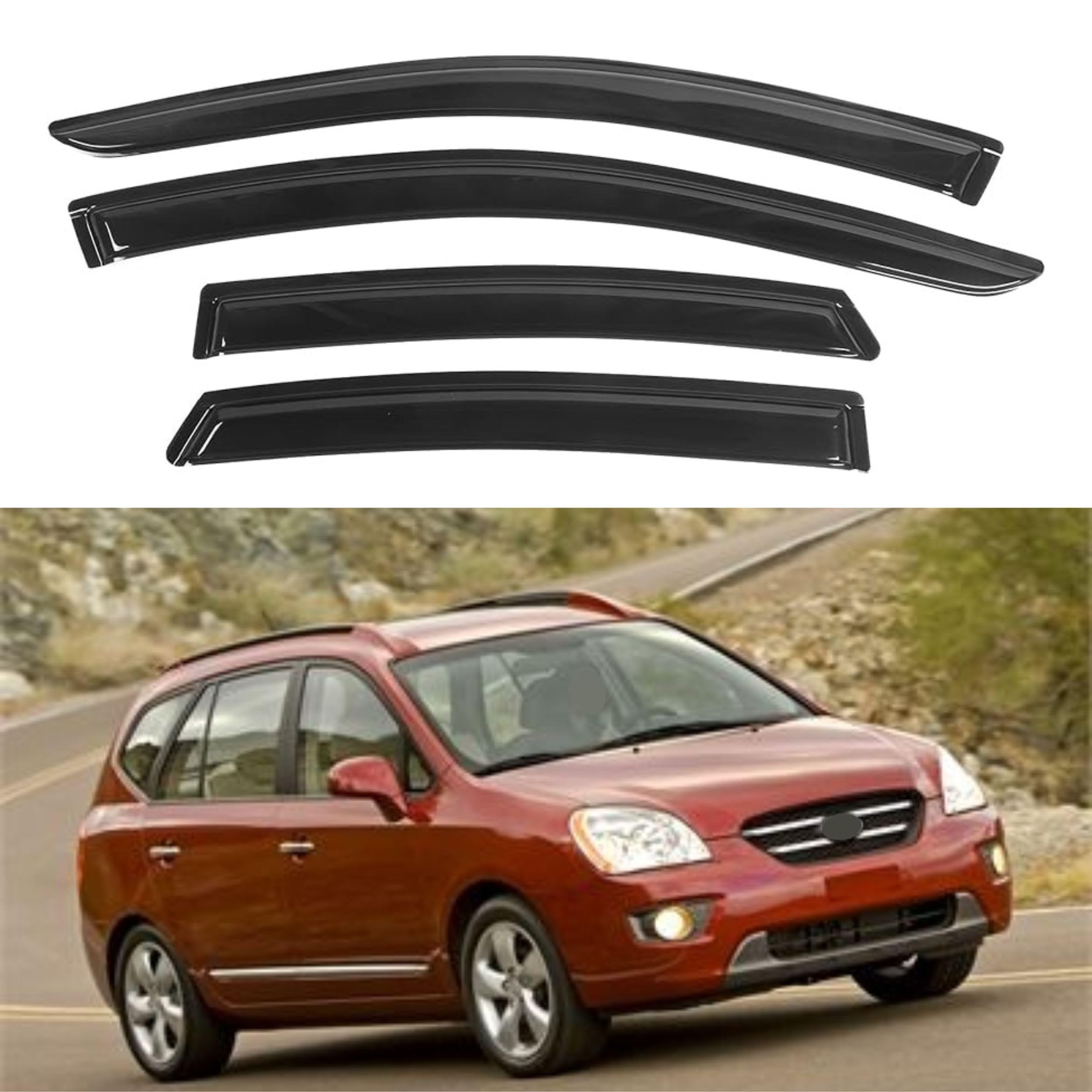 KPY Window Visor Compatible with Kia Rondo 2007-2009, Rain Guard Window Vent Deflectors Tape-On Style, 2007 2008 2009