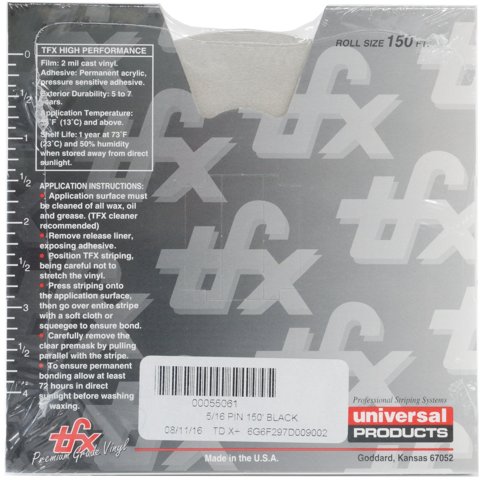 Universal Tfx 0005061 - Auto Customizing Dual Pinstripe - 5/16'' X 150' (1/8 Stripe, 1/8'' Gap, Then 1/16 Stripe) - 061-Black