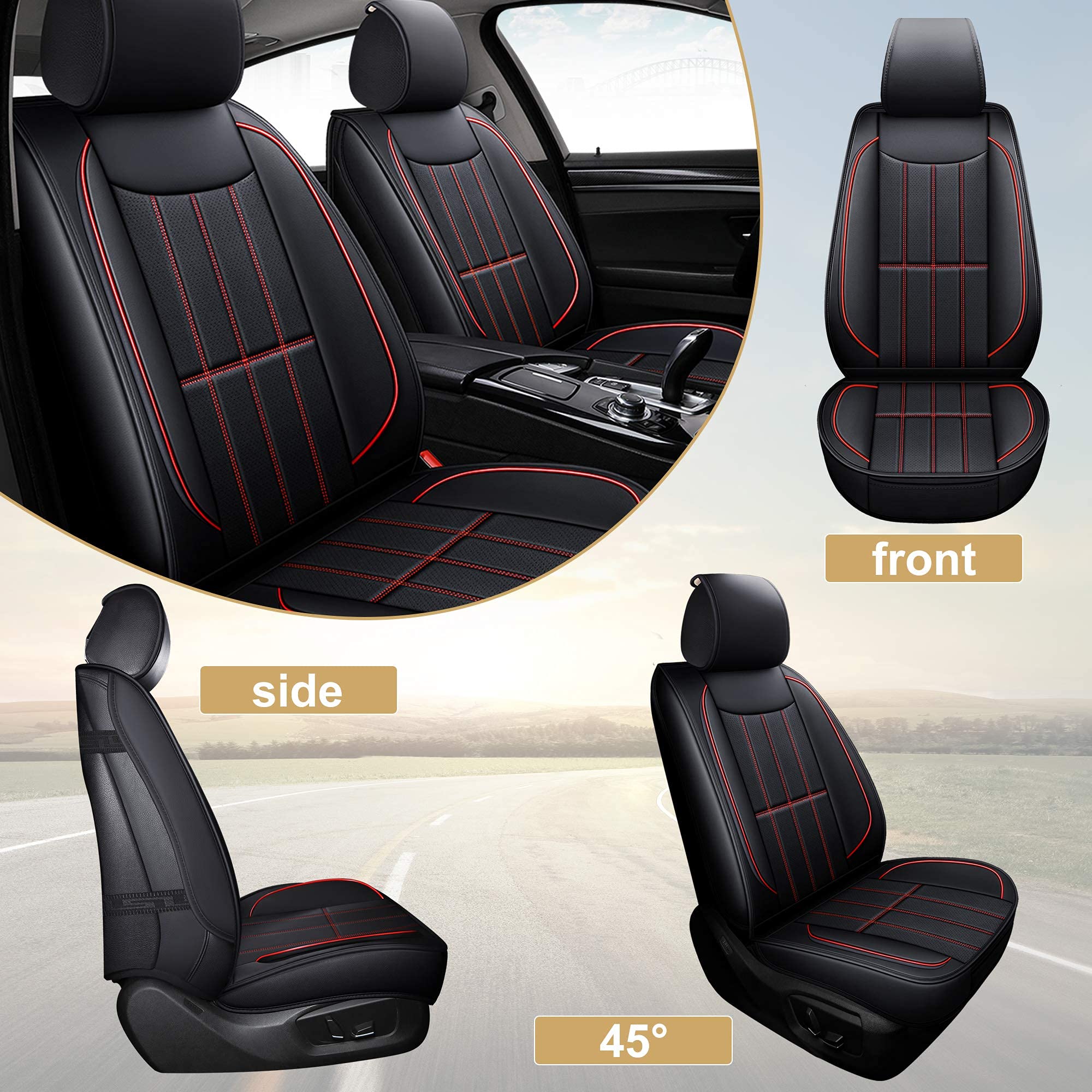 Aoog Leather Car Seat Covers, Leatherette Automotive Vehicle Cushion Cover For Cars Suv Pick-Up, Universal Vehicle Cushion Cover