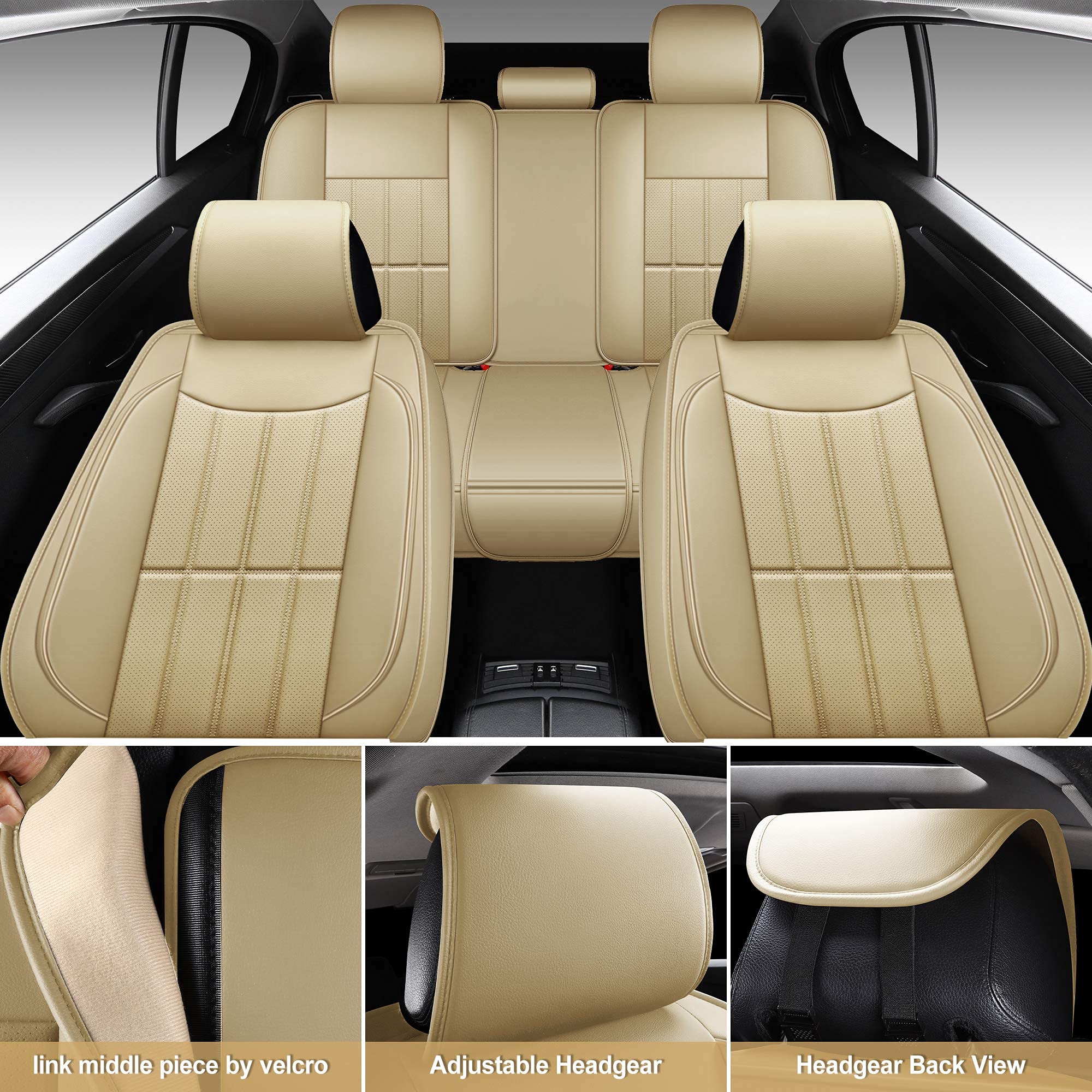 Aoog Leather Car Seat Covers, Leatherette Automotive Vehicle Cover For Cars Suv Pick-Up Truck, Universal Non-Slip Vehicle Cover