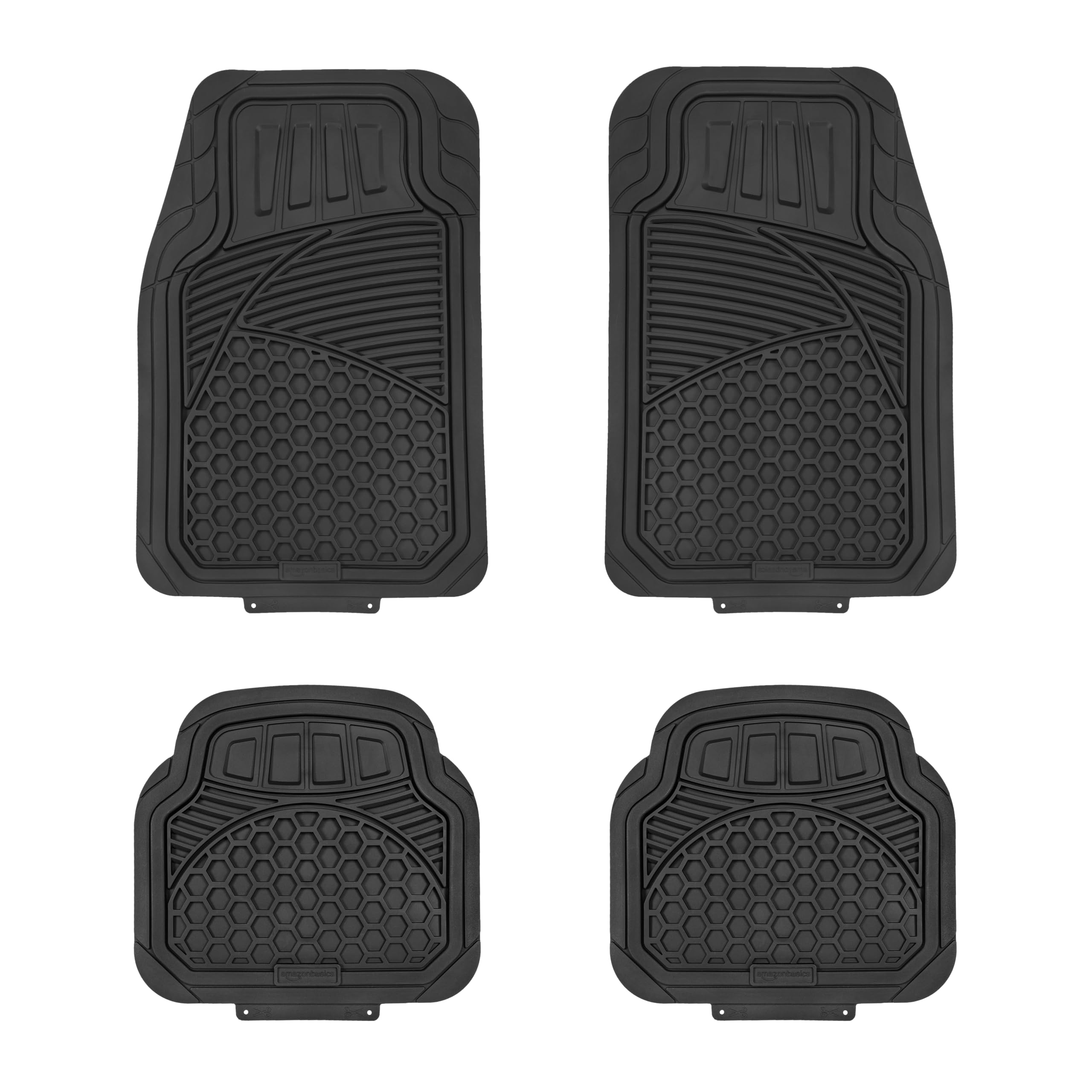 Amazon Basics Heavy Duty Car Floor Mat, Pvc Faux Rubber, With Carpet Backing, Universal Deluxe All-Weather Trim To Fit For 95% A