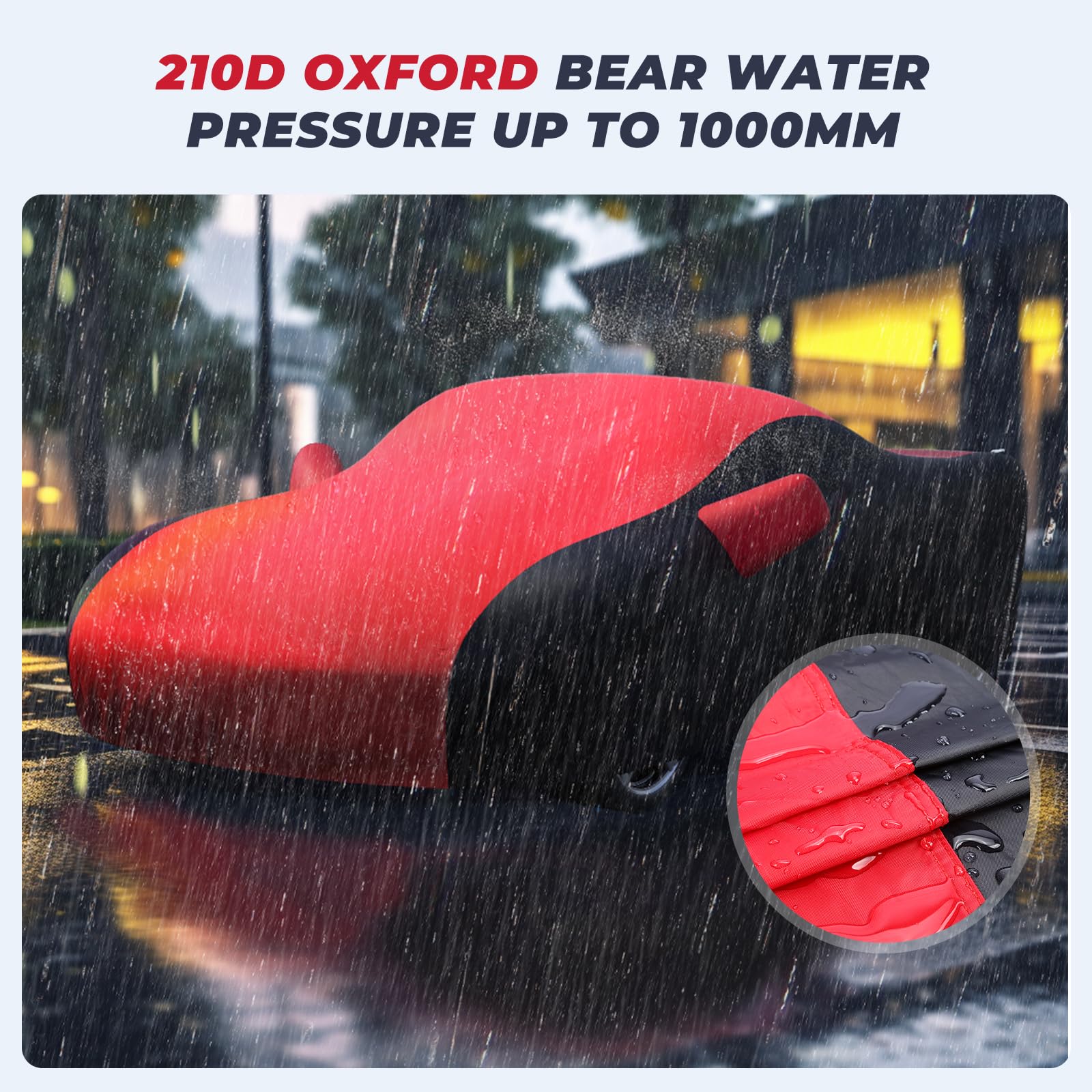 KAKIT Waterproof Car Cover for 2020-2022 C8 Stingray, UV Resistant, Polyester, Red & Black, Model QU0604B-A08