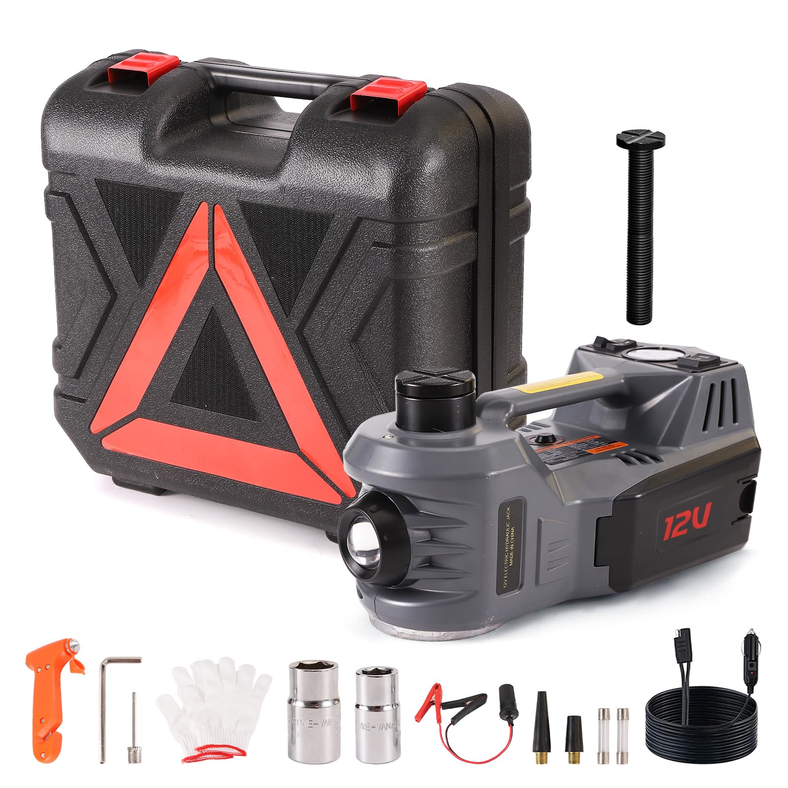 EFFIROSO Portable 5 Ton 12V Electric Car Jack Kit Hydraulic Floor Jack with Tire Inflator Pump for Vehicle Emergency Repair Kit 
