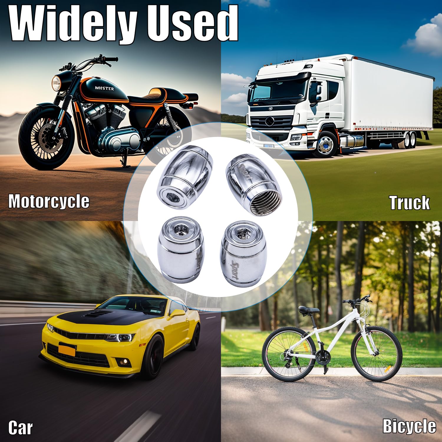Meajoo 4 Pcs Anti Theft Sport Tire Valve Stem Caps, Universal Aluminum Elliptical Cylinder Tire Valve Caps With O Ring Rubber Se