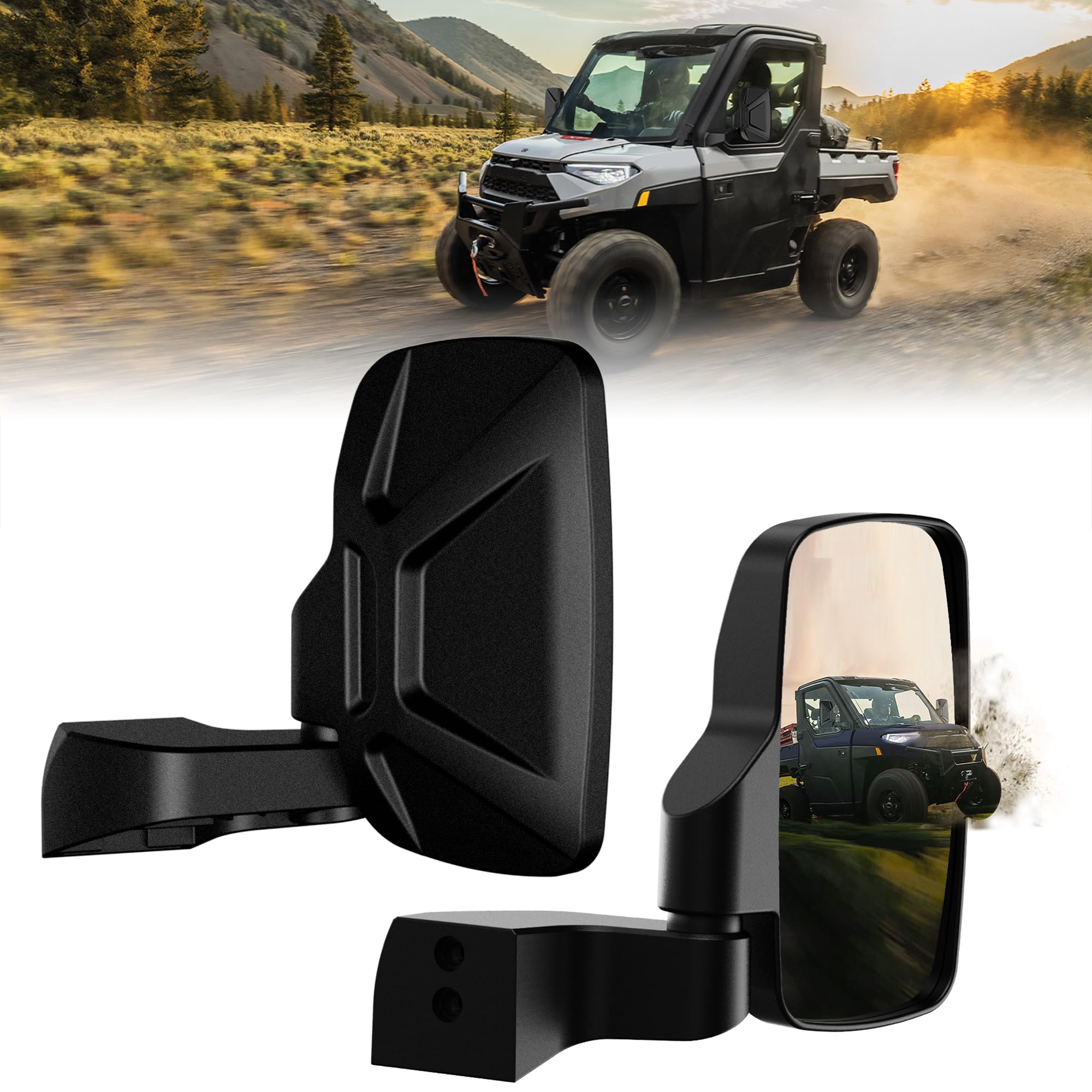 Ranger Door Mounted Side Mirrors for any Polaris Ranger, TXZSXS Ranger Side Mirrors Compatible with 2018-2023 Polaris Ranger CRE