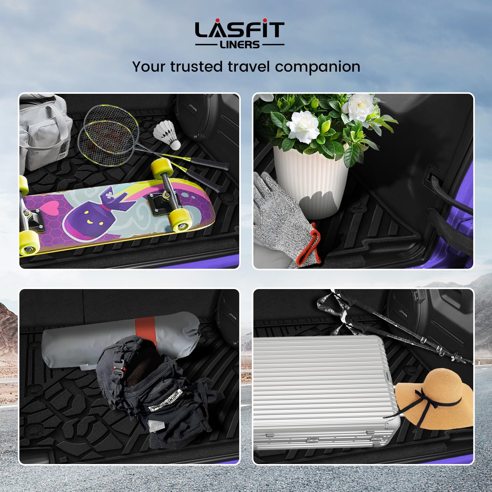 LASFIT Trunk Mat for Jeep Wrangler JL 2018-2025, All Weather TPE, Black, Cargo Liner with Subwoofer, Model LL-JE06HB