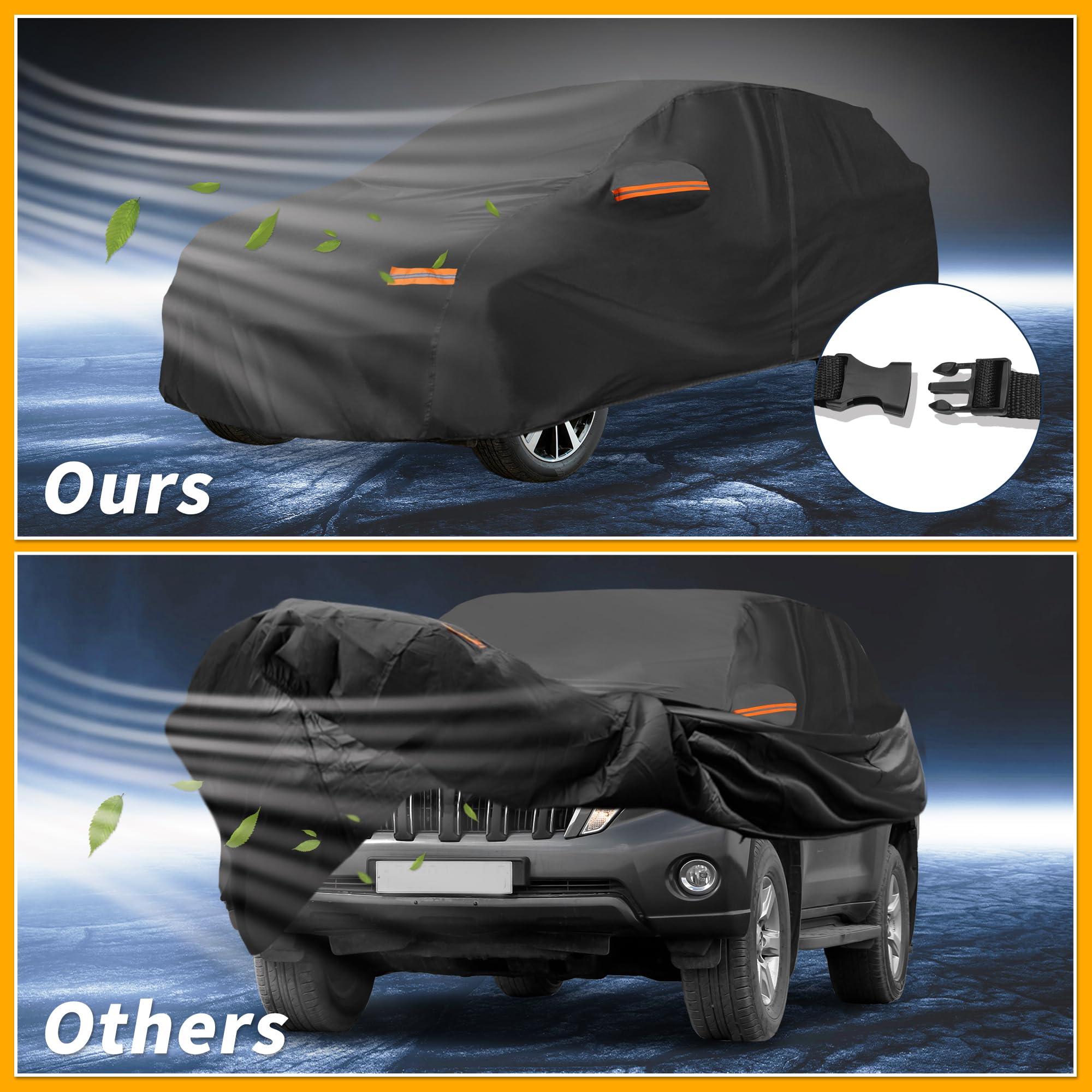 Partuto Universal Car Cover Waterproof All Weather 190T-PU, UV Sun Rain Protection, Fits for SUV Length 191''-200'', with Left S