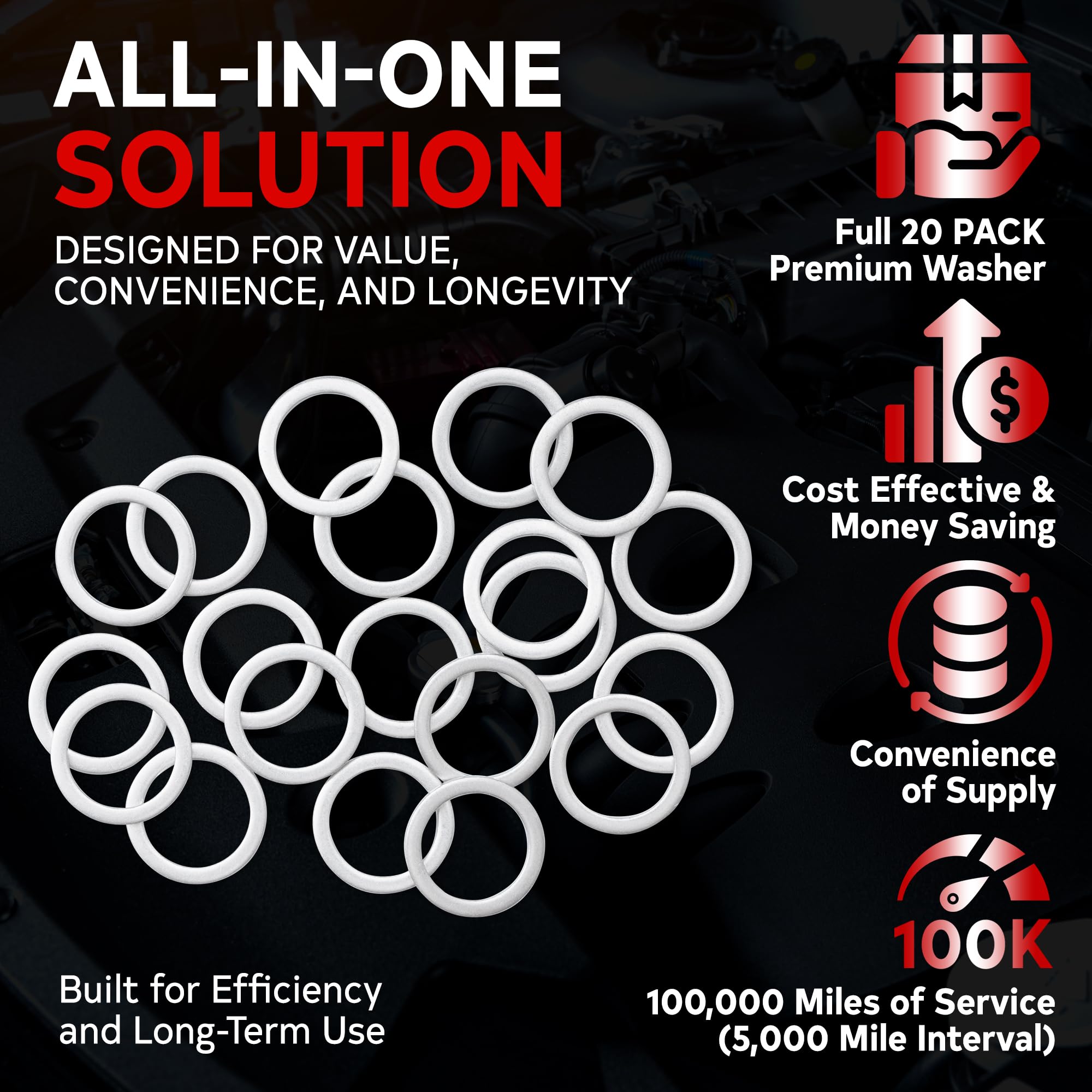 Votex - Made In Usa - Acwm18-20 Pack - M18 Aluminum Oil Or Coolant Crush Washers/Drain Plug Seal Ring Gasket