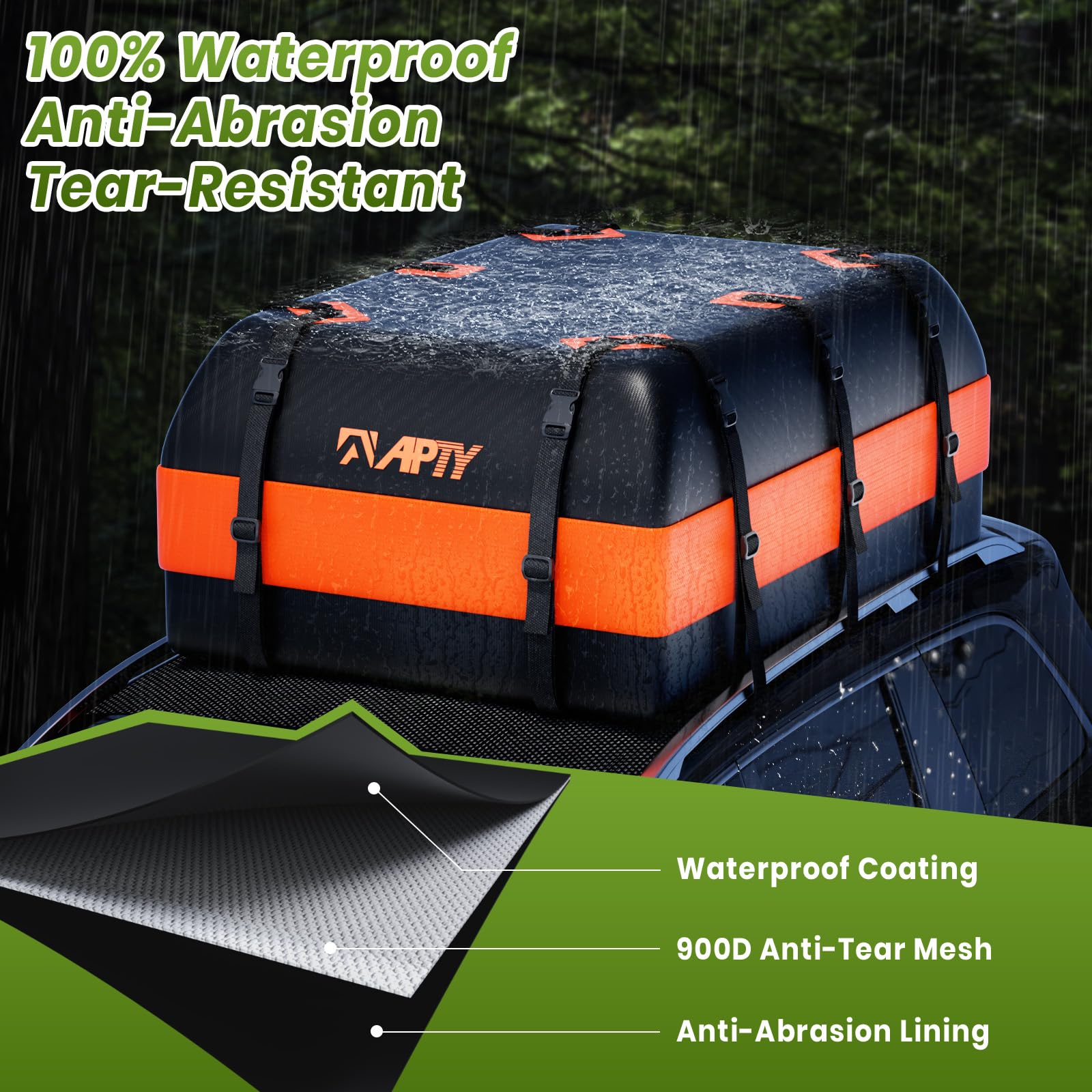 APTY Rooftop Cargo Bag Carrier - 21 Cubic Feet, Waterproof, Black, Model SMA-O21-2, Soft Luggage for All Vehicles