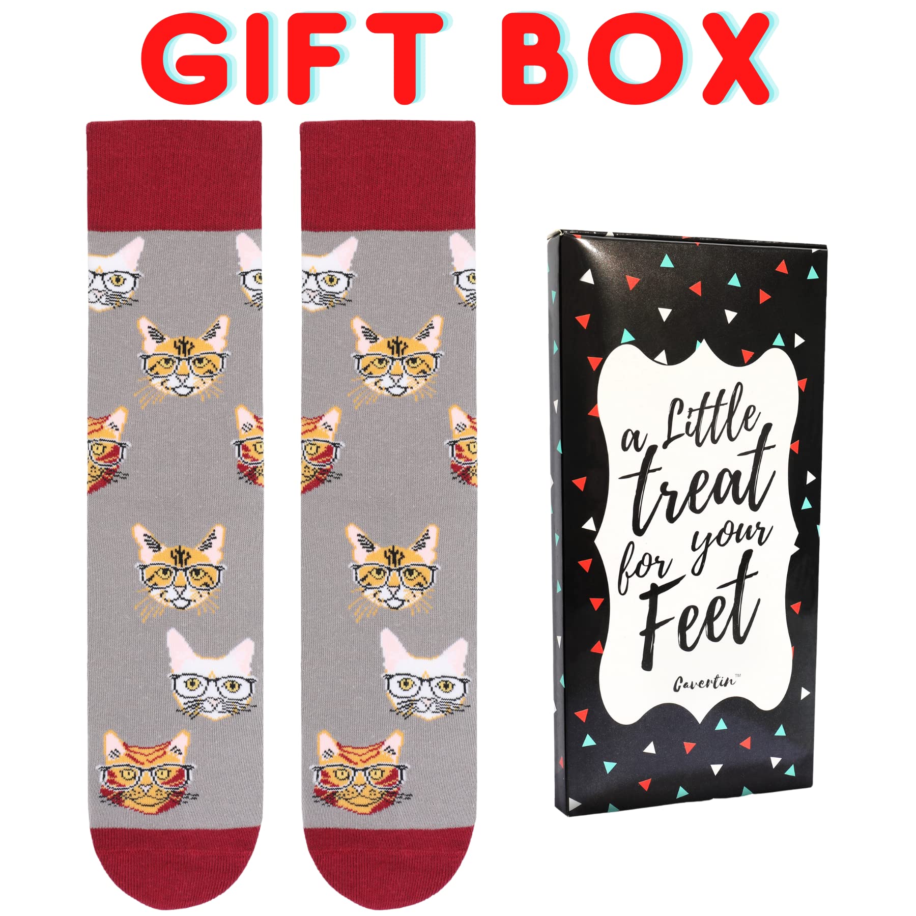 Cavertin Women's Cat Lover Novelty Socks Gift Box - One Size, Fun Designs for Dog Moms, Book Lovers, Llama, Unicorn, Sloth, Corgi