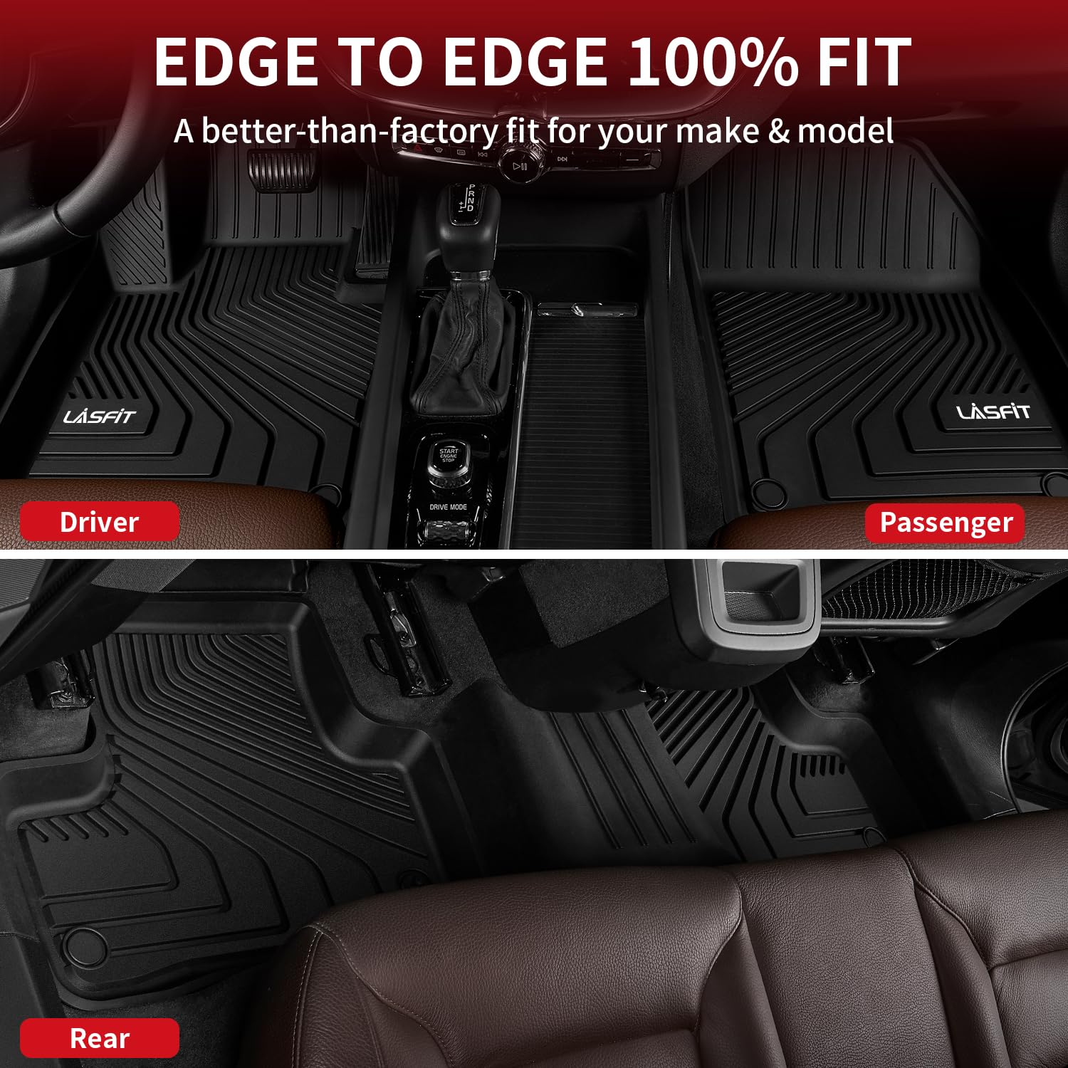 LASFIT Floor Mats for Volvo XC60 2018-2025(Only for T5, T6,Not for T8 Hybrid), All Weather Floor Liner TPE Custom Fit 1st & 2nd