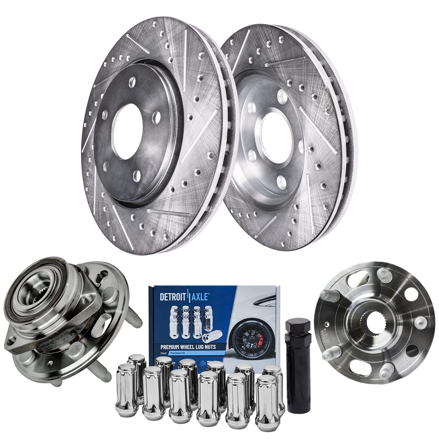 Detroit Axle - Front Brake Kit for Buick Regal LaCrosse Chevy Impala Malibu Equinox GMC Terrain Saab 9-5, Drilled & Slotted Disc