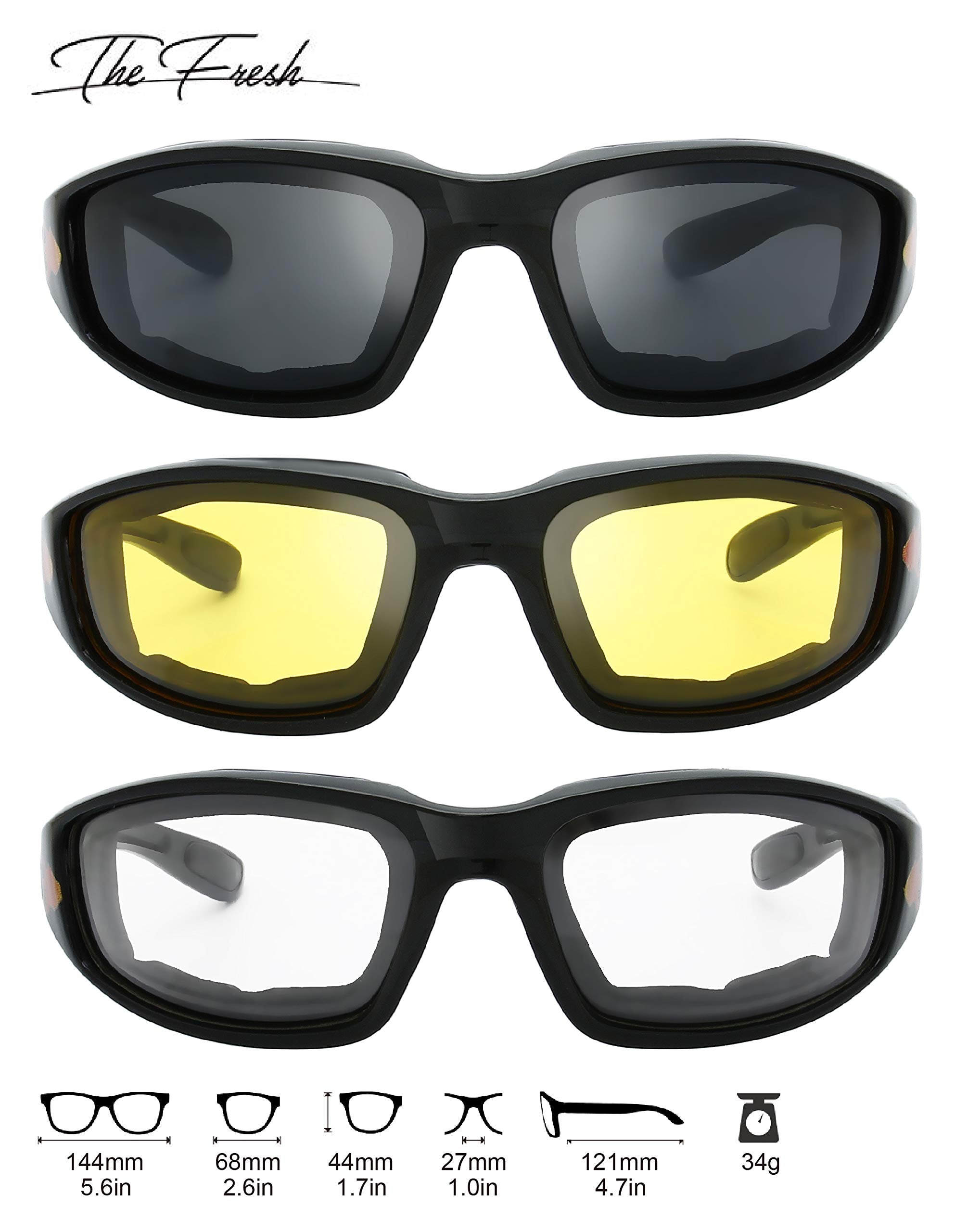 The Fresh Motorcycle Riding Glasses Padded Frame Lens Block 100% Uvb For Outdoor Activity Sport (1410-Shiny Black(Flame Print),