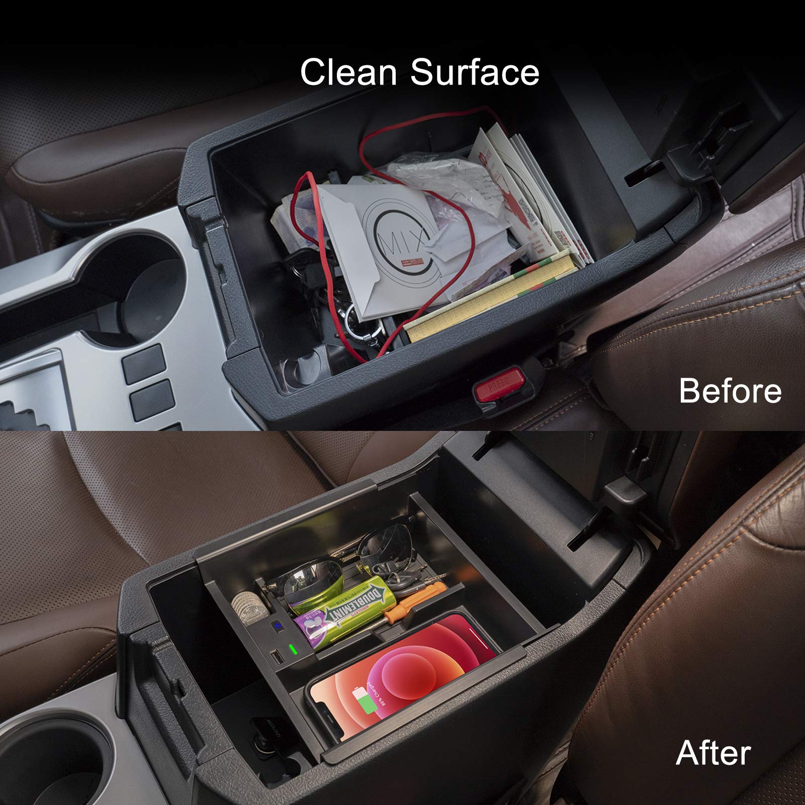CarQiWireless Wireless Charger & Organizer Tray for Toyota 4Runner 2010-2024, Black, Compatible with 5th Gen SR5 TRD Truck Accessories