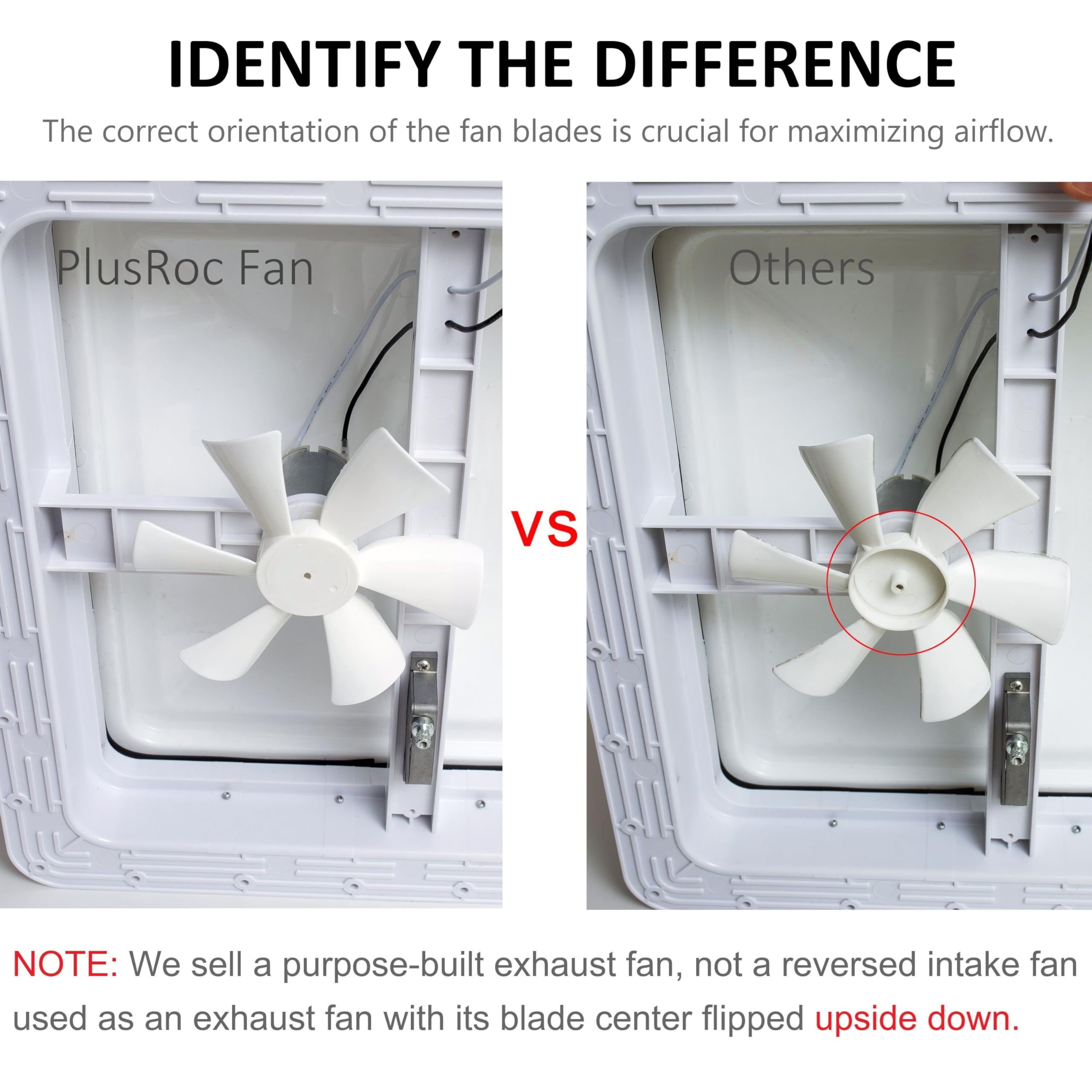 PlusRoc RV Vent Fan 6" Exhaust Fan 12V D-Shaft Motor White Blades Compatible with Heng's Elixir Jensen, 250 CFM