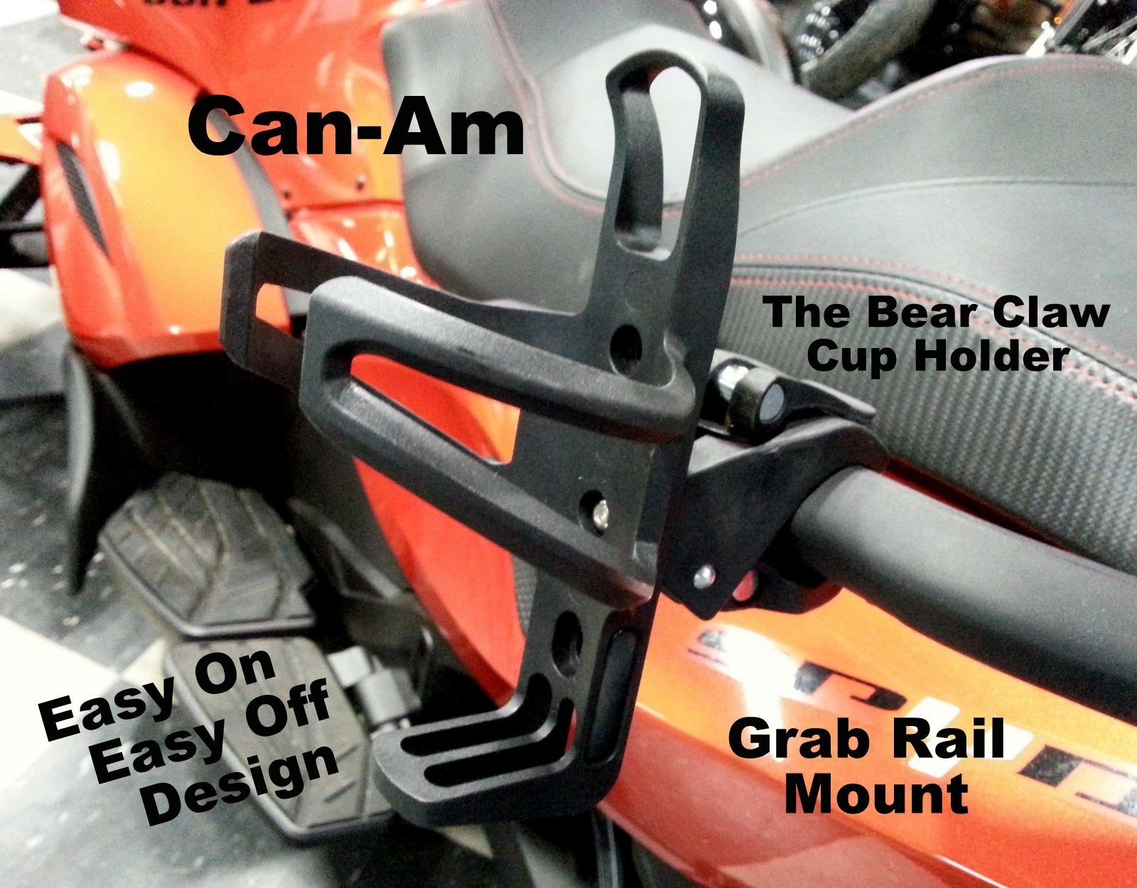 Bearclaw Can Am Spyder Passenger Grab Rail Cup Holder - Satin Black - Model BC-6214CAA - Nylon Material