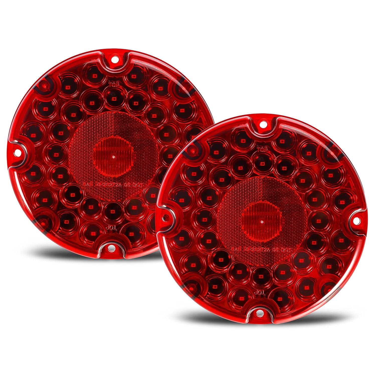 Partsam 2Pcs 7 Round Transit Tail Lights Red 36 LED, 7 Inch Red Bus LED Light Round Truck Tail STT Stop Brake Turn Lights [Built
