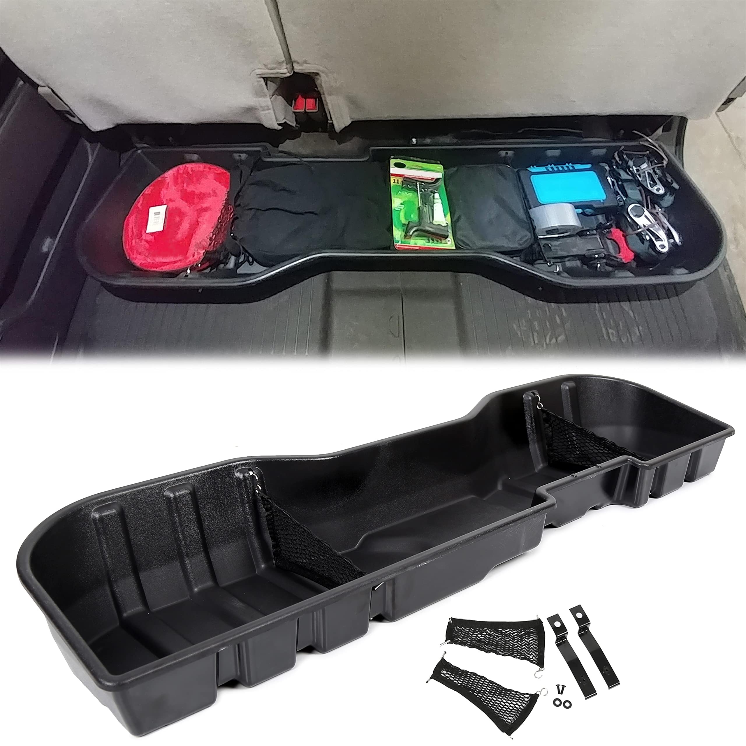ECOTRIC Under Seat Storage Box Compatible with Crew Cab 2007-2019 Silverado/Sierra 1500 / 2500HD / 3500HD Under Seat Storage Con