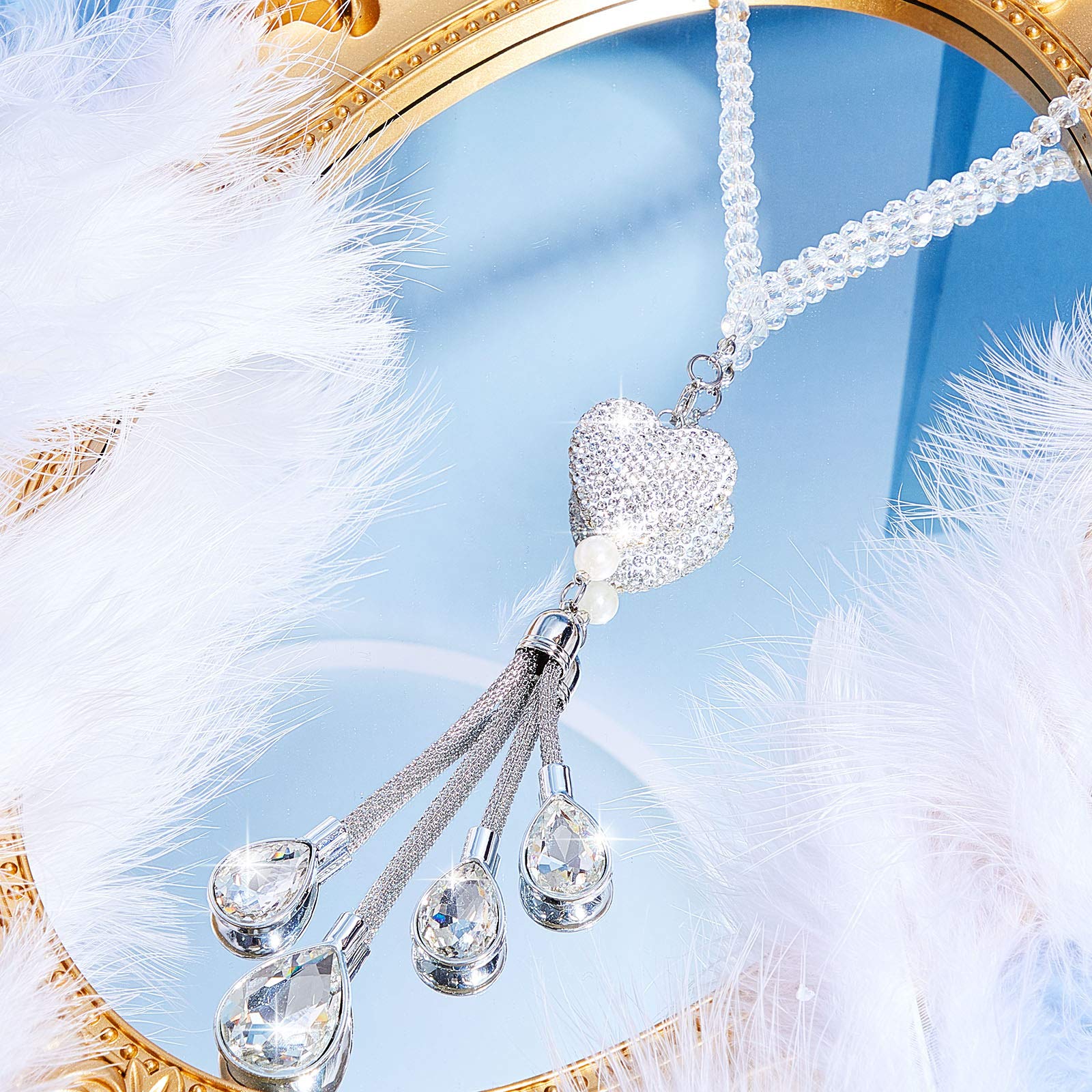 Frienda Bling Heart Diamond Car Accessories For Women, Crystal Car Rear View Mirror Charms Car Decoration Valentine'S Day Gifts